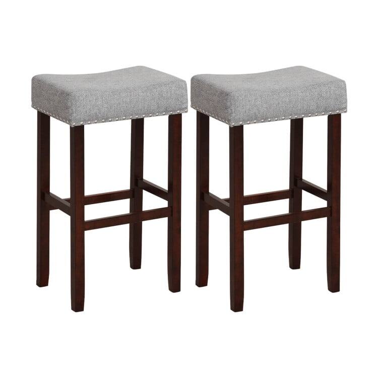 Kadyn - 2 2-Pc Set9 In Height Upholstered Bar Stool with Solid Rubber Wood Legs and Footrest- for Kitchen Island - Gray