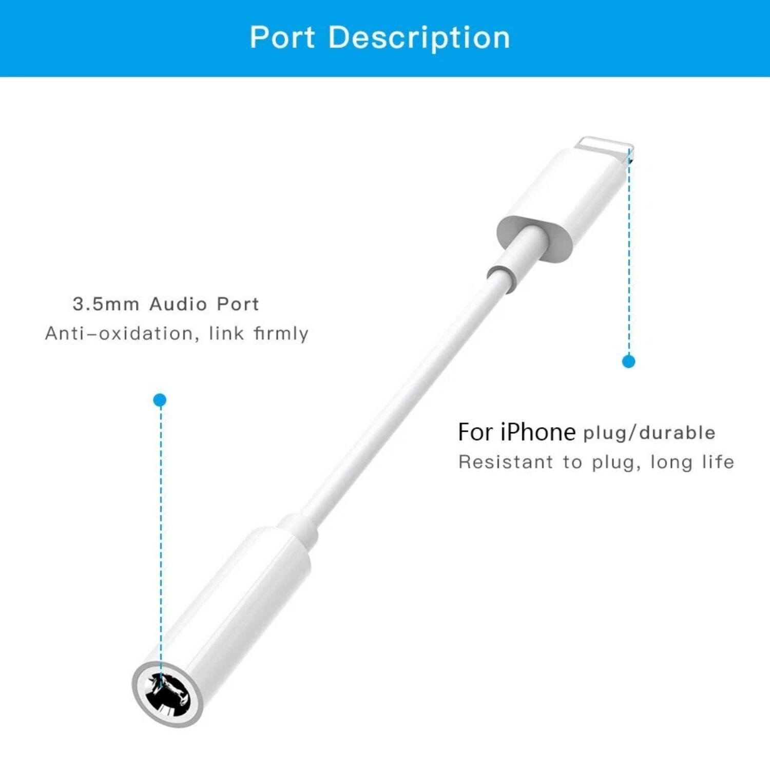 Port Description

3.5mm Audio Port  
Anti-oxidation, link firmly

For iPhone plug/durable  
Resistant to plug, long life