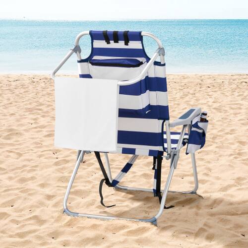 Alt View 7. Winado - Folding Beach Camping Chair with 5-Position, Cooler Bag, Cup Holders, Towel Bar, Lightweight for Outdoor Beach Camping - Blue Stripes.