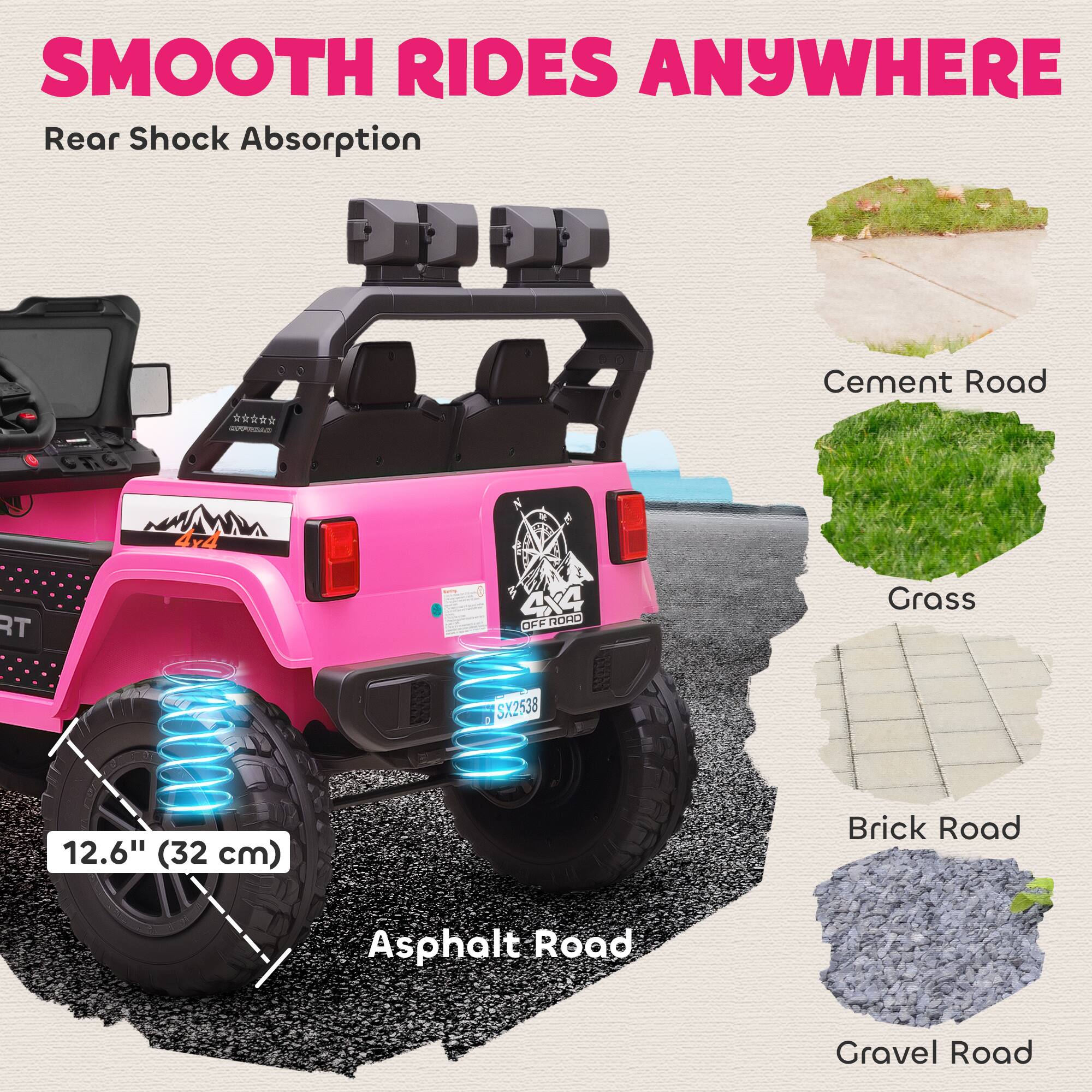 SMOOTH RIDES ANYWHERE  
Rear Shock Absorption  

Cement Road  
Grass  
Brick Road  
Asphalt Road  
Gravel Road  

12.6" (32 cm)