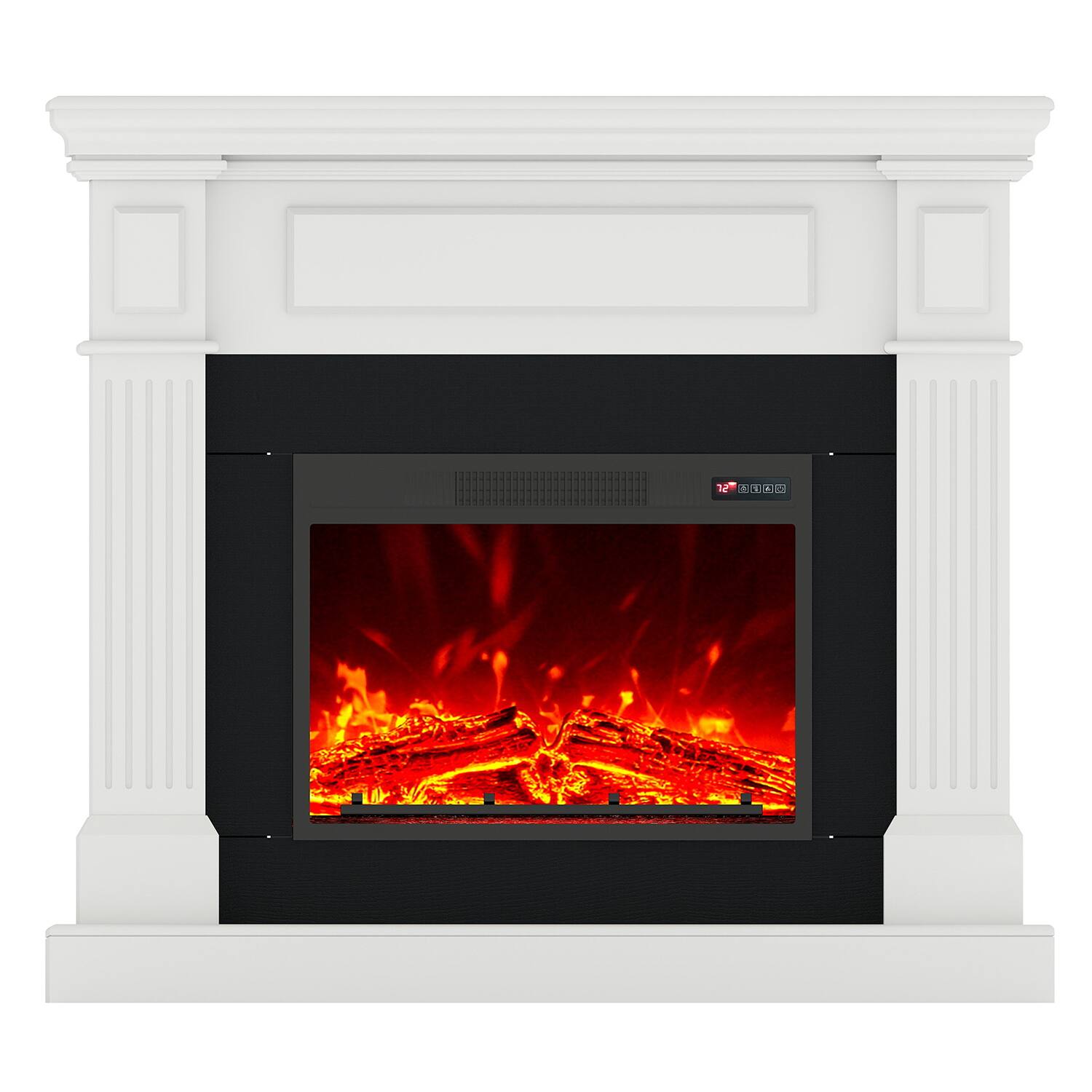 Back. Fehokinch - 45" White Electric Fireplace Mantel with Realistic 3D Flames, Remote Control & 1500W Heater - White.