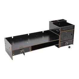 Stock Preferred - Desktop Monitor Stand with Drawer & Side Organizer - Black