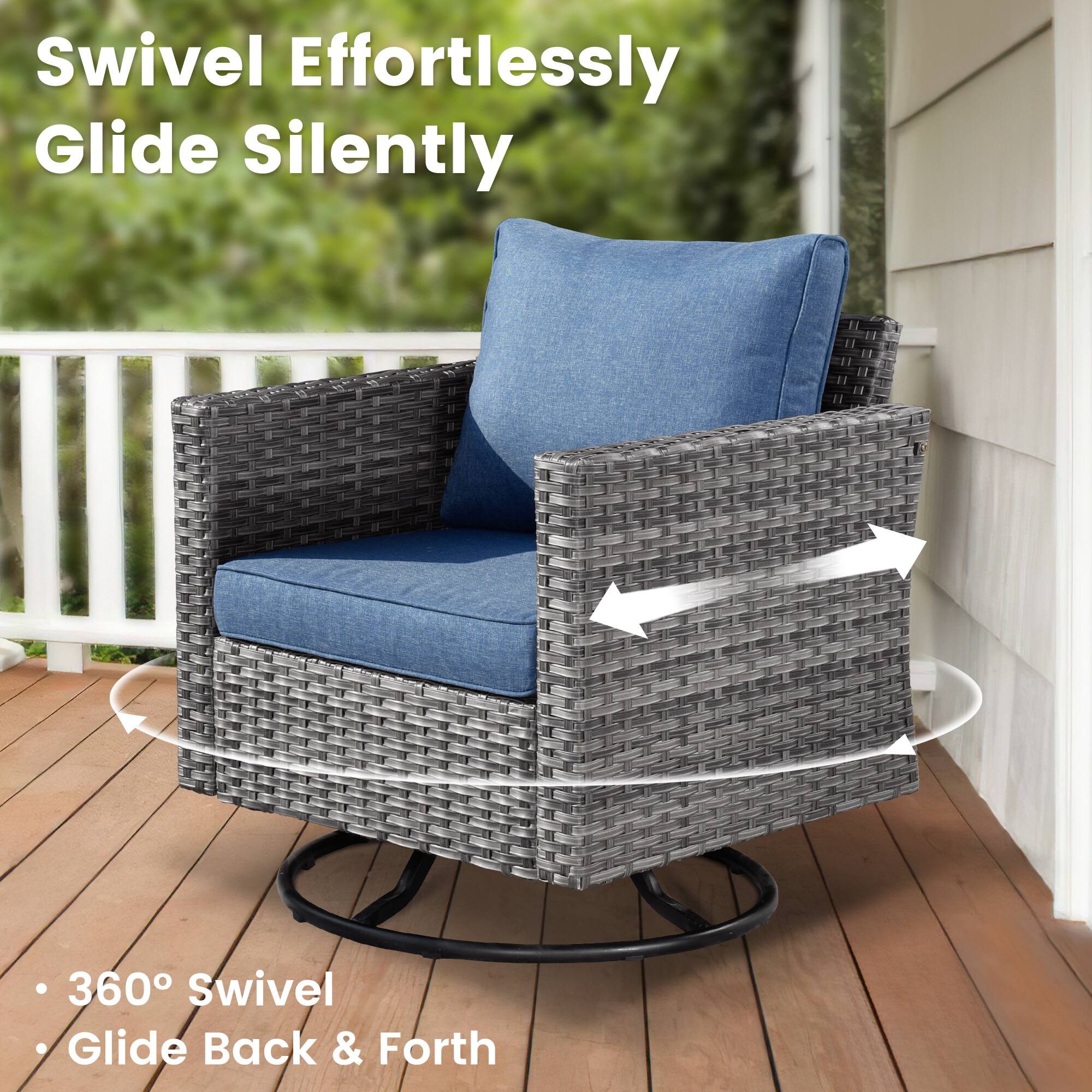 Swivel Effortlessly Glide Silently  
360° Swivel  
Glide Back & Forth
