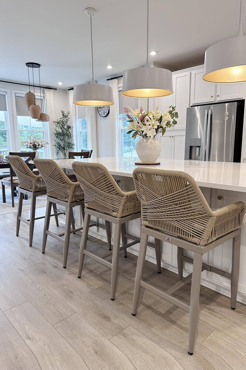 Alt View 2. PURPLE LEAF - Outdoor Counter/Bar Height StoolsRattan Wicker Bar Chairs Woven Aluminum Barstools with Back and Cushions Set of 2 - Champagne-Counter Stool.