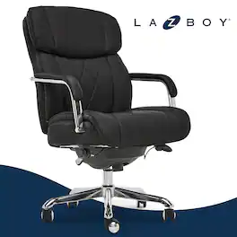 La-Z-Boy - Ergonomic Big and Tall Office Chair with Lumbar Support & Padded Arms Leather Adjustable Reclining Computer Chair - Midnight Black
