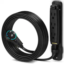 Maximm - 360 Degree Rotating Flat Extension Cord 10 Ft Multi 3 Outlet with Mounting Bracket, Grounded 16 AWG UL Certified - Black