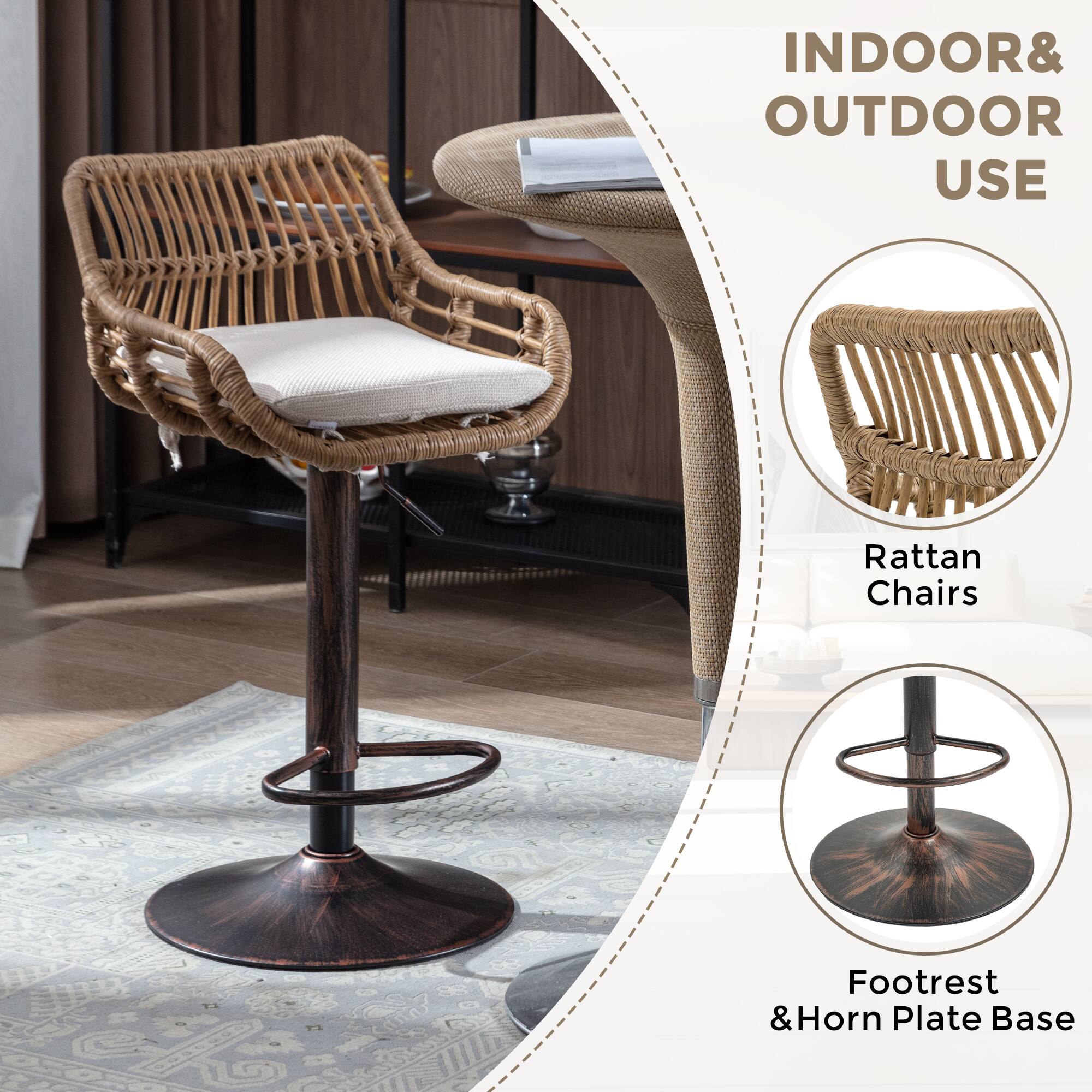 INDOOR & OUTDOOR USE

Rattan Chairs

Footrest & Horn Plate Base