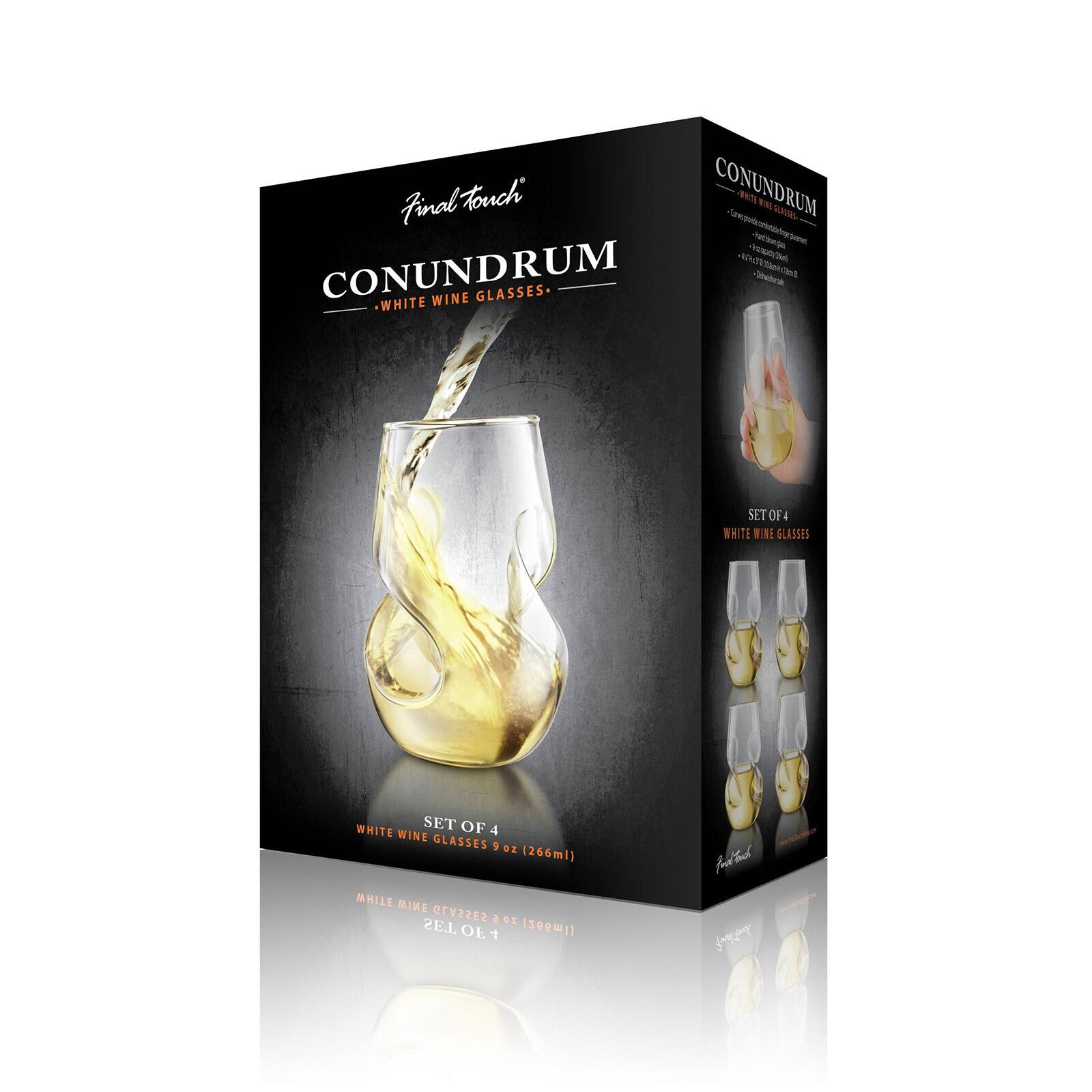 Find "Touch CONUNDRUM WHITE WINE GLASSES Redition (25ml), CONUNDRUM WHITE WINE GLASSES. SET OF 4 4 WHITE WINE GLASSES WHITE SET OF 4 WINE GLASSES 9 oz (266ml) WHITE I GLASSES 6 zo SET OF 4 (2)