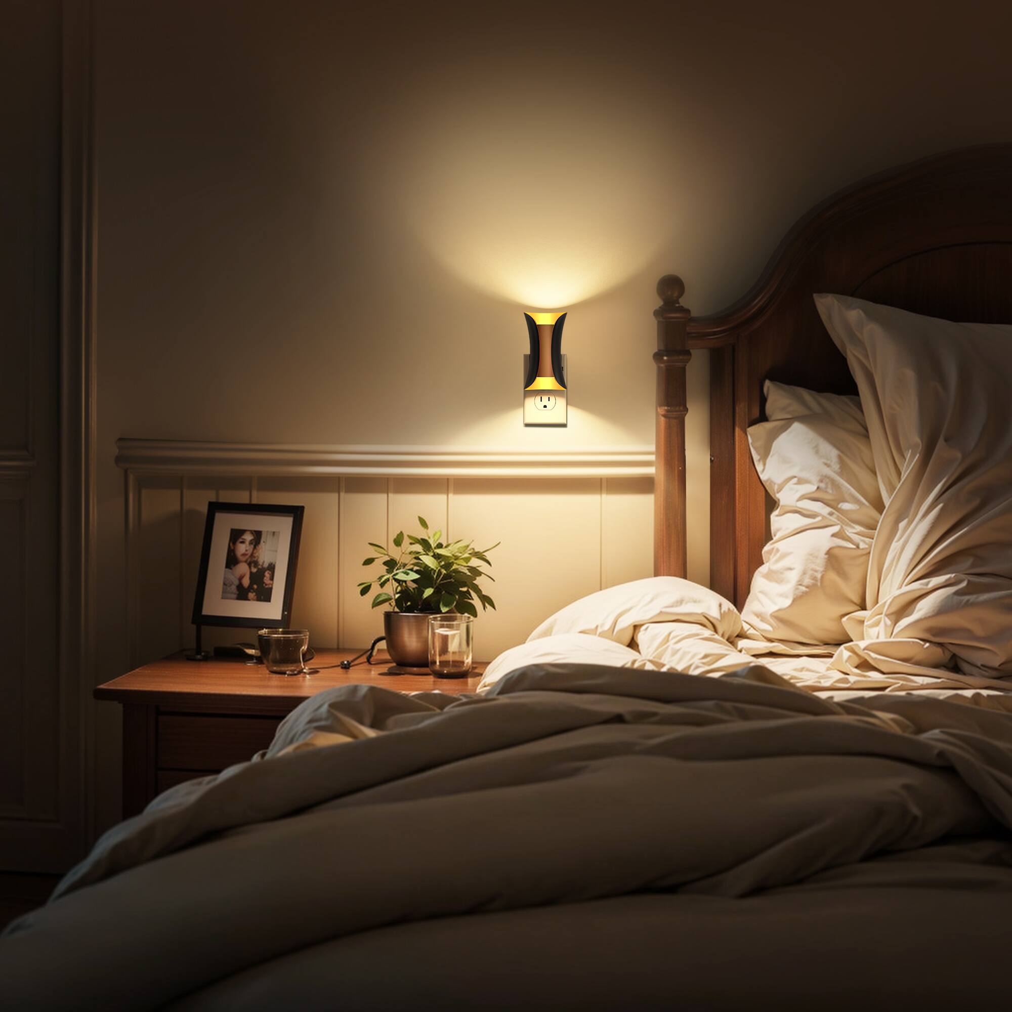 Back. Jandcase - JANDCASE 2-Pack 1W  Plug-in Night Light, 3000K Warm Glow, Champagne Gold Finish, Up/Down Light, - Black.