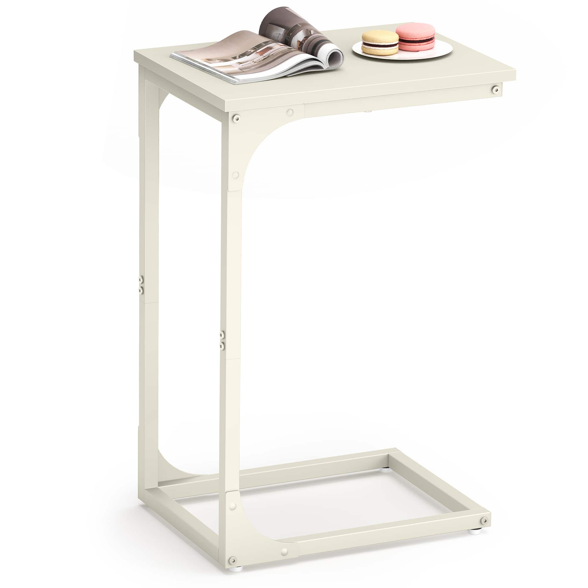 Songmics Home - C-Shaped Side Table, Bedside Table, Sofa Side Table, Coffee Table, with Metal Frame, Industrial - Cream White