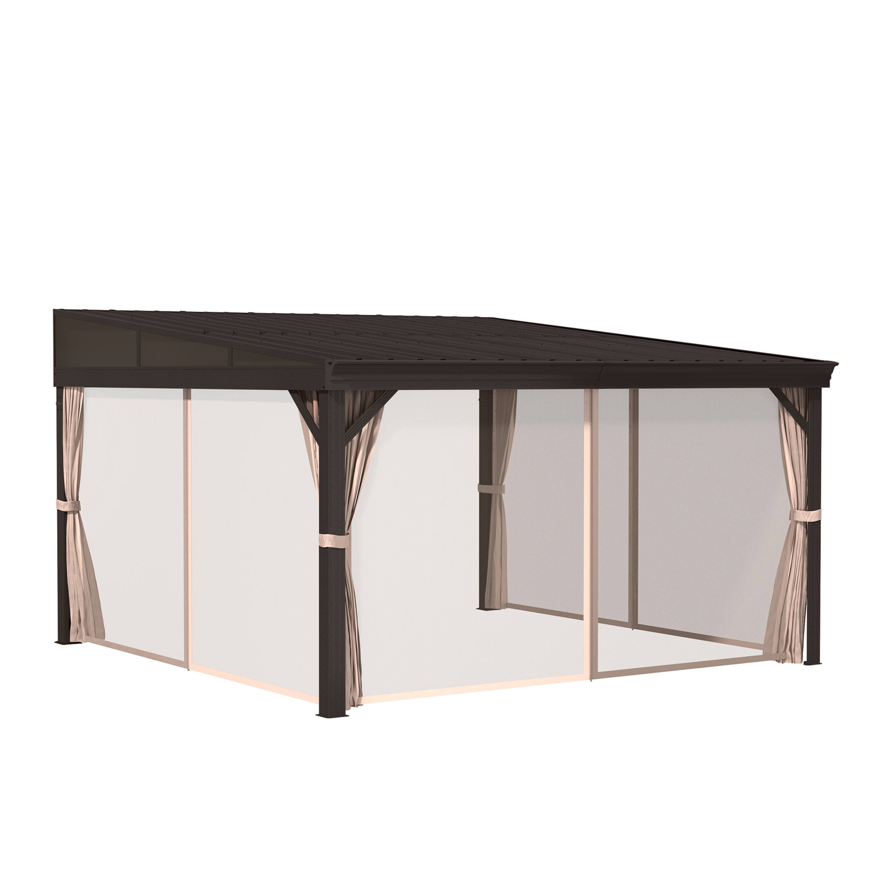 Alt View 9. Mondawe - 12x14 ft Wall-Mounted Hardtop Gazebo with Aluminum Frame, Galvanized Steel Roof, Sunroom, Curtain, and Netting - Black.