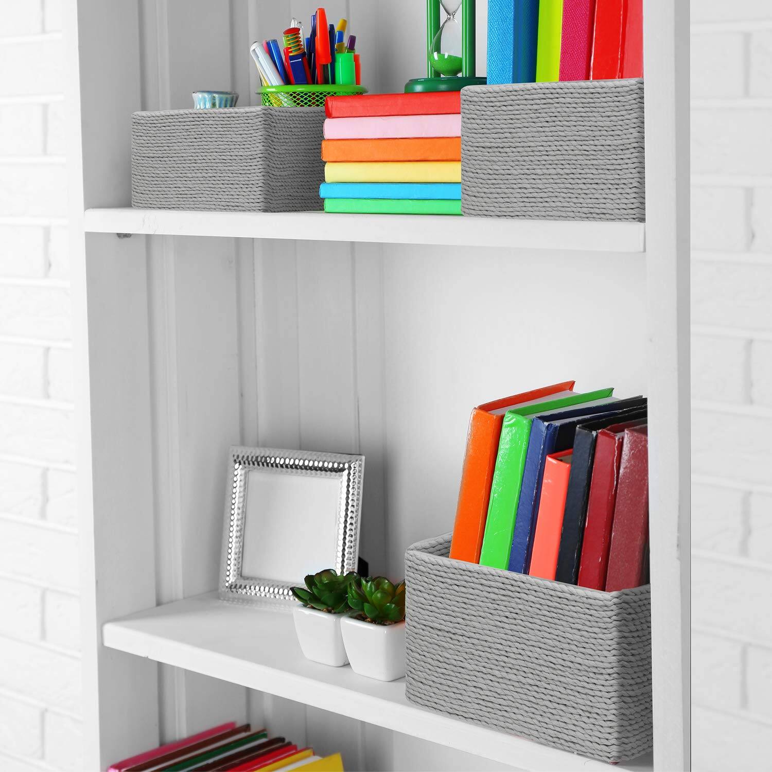 Left. Sorbus - Sorbus Storage Baskets 4-Piece Set - Stackable Woven Basket Paper Rope Bin Boxes for Makeup, Office Supplies - Gray.