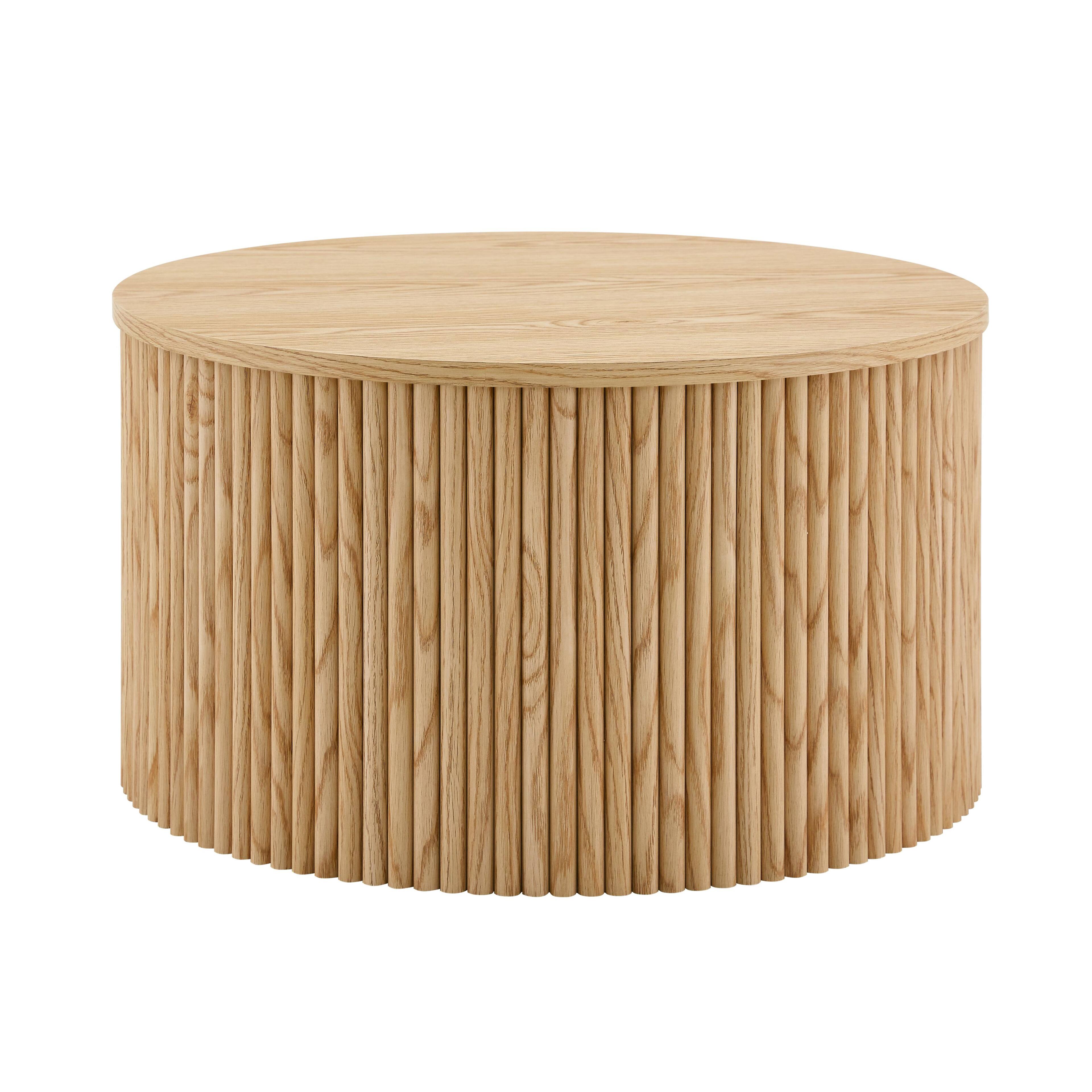 Alt View 8. Loheer - Loheer- 2.6ft Round Nesting Coffee Table Set with Storage Roman Column Light Wood Grain Side Tables for Living Room - Wood.