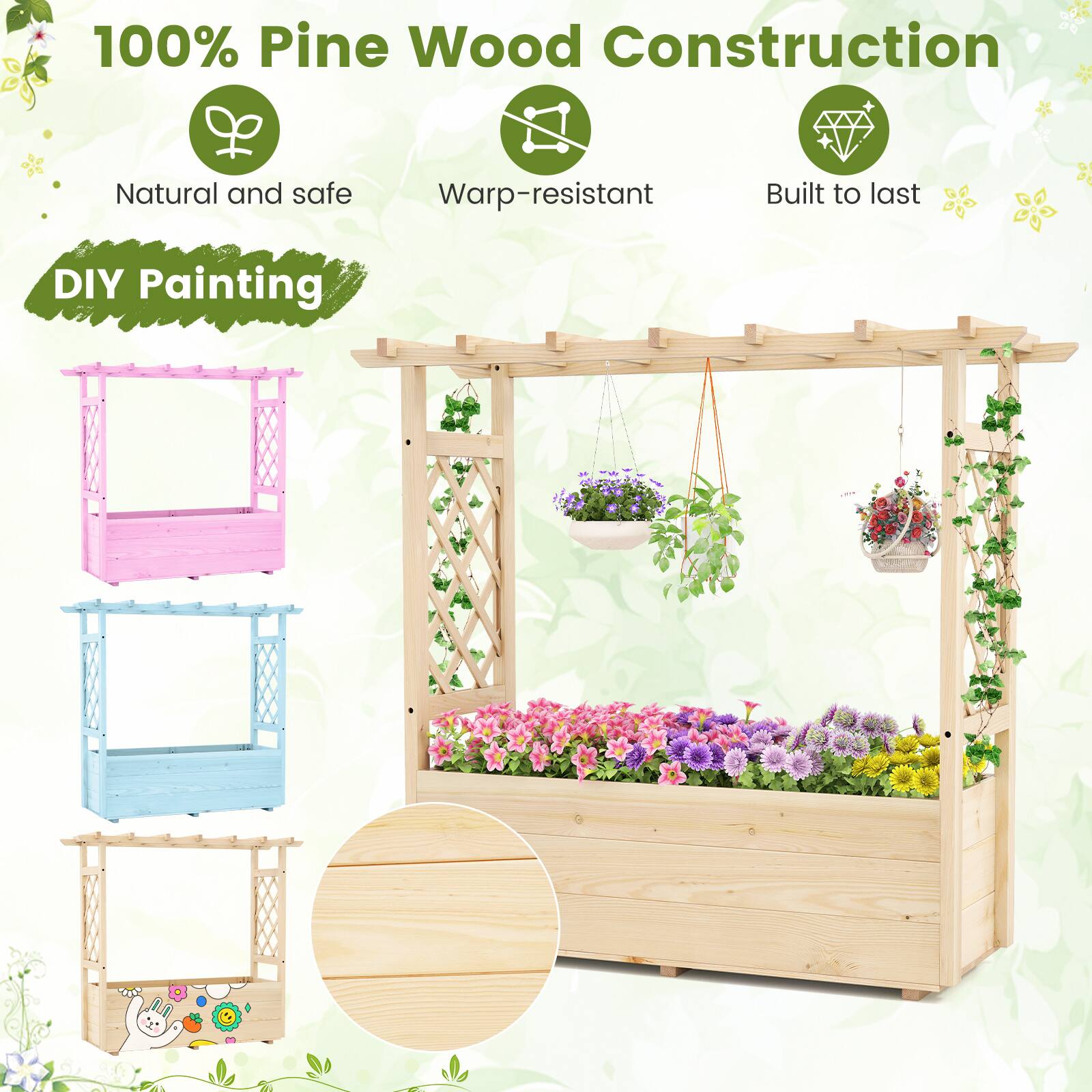 100% Pine Wood Construction

- Natural and safe
- Warp-resistant
- Built to last

DIY Painting