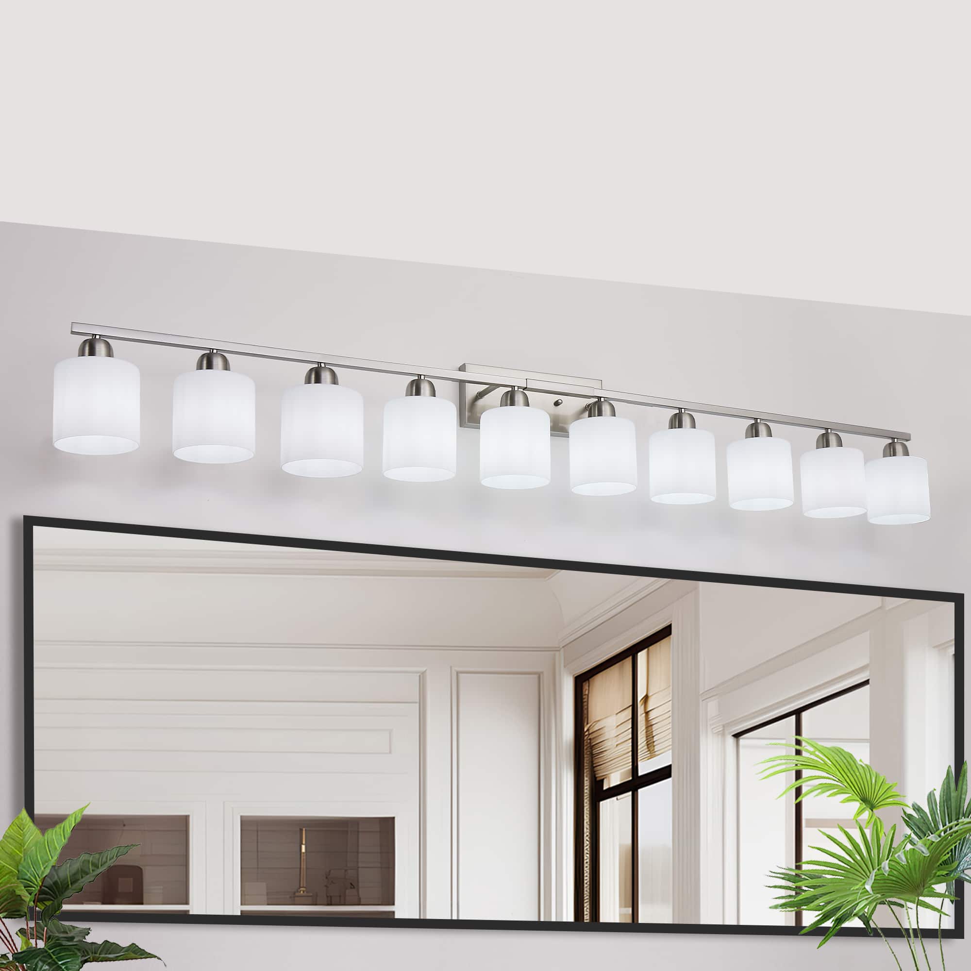 HOMLUX - 64.96 in. 10 Lights White LED Vanity Light Bar with Crystal Shade