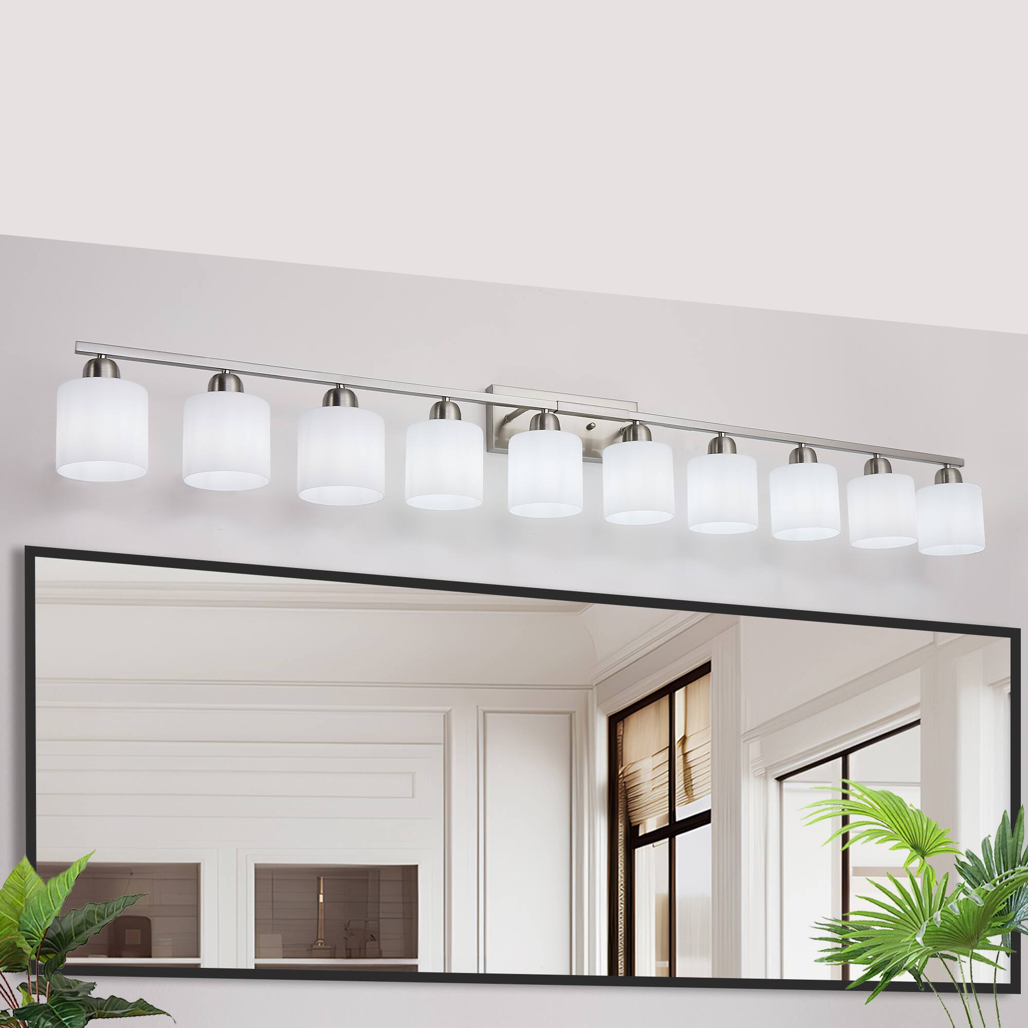 HOMLUX - 64.96 in. 10 Lights White LED Vanity Light Bar with Crystal Shade