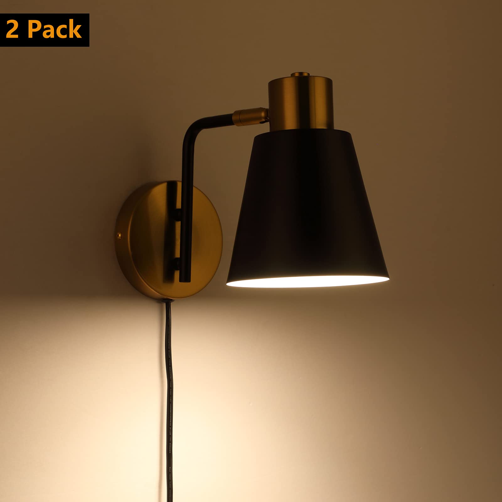 Back. TECH SAFARI - Plug In Wall Sconce Set Of Modern Rotatable Lamp With Plug in Cord And On off Toggle Metal Shade Light Fixt - Default.