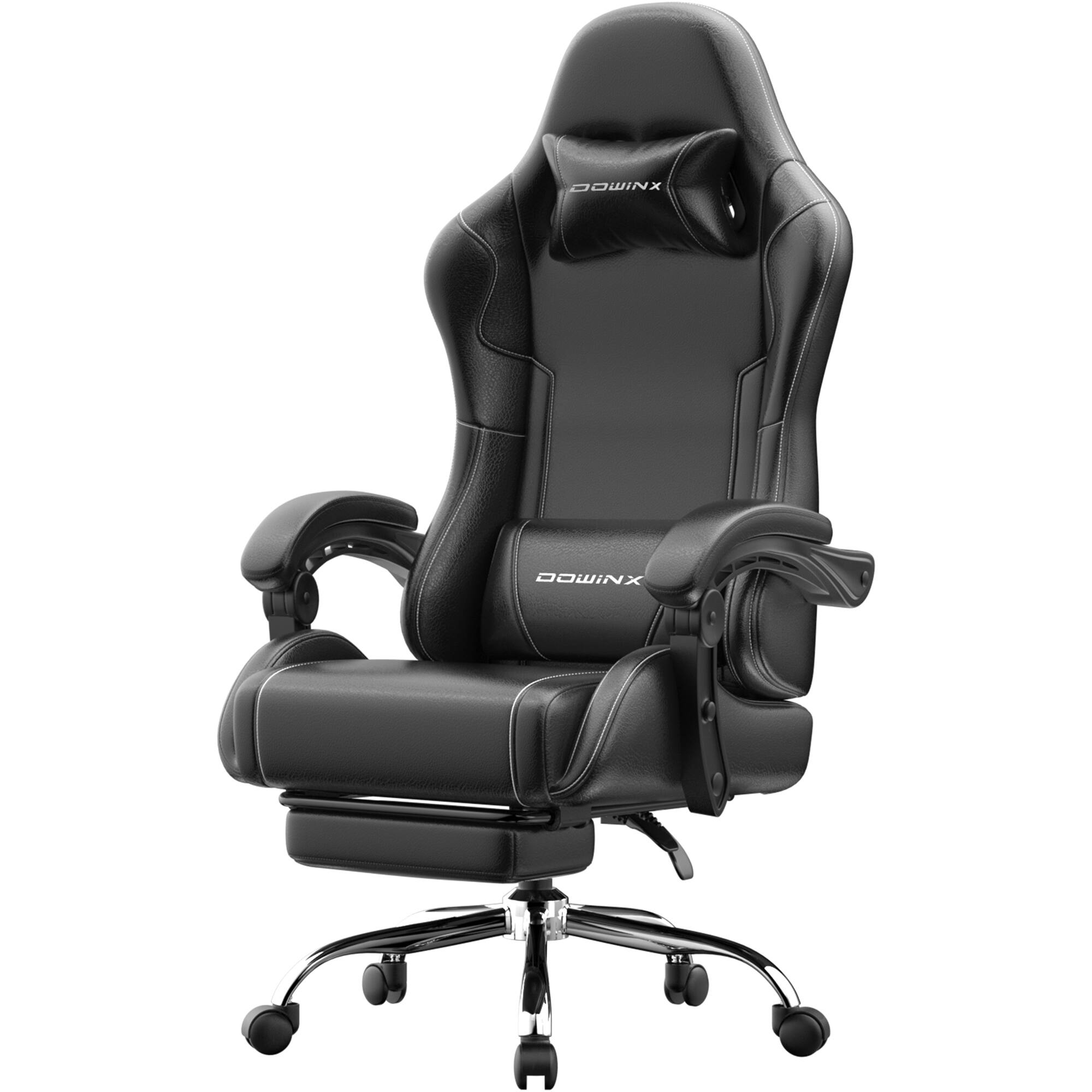 Dowinx - Ergonomic Gaming Chair with Footrest, Reclining Office Chair with Massage Lumbar Support & Adjustable Headrest for Adult - Black