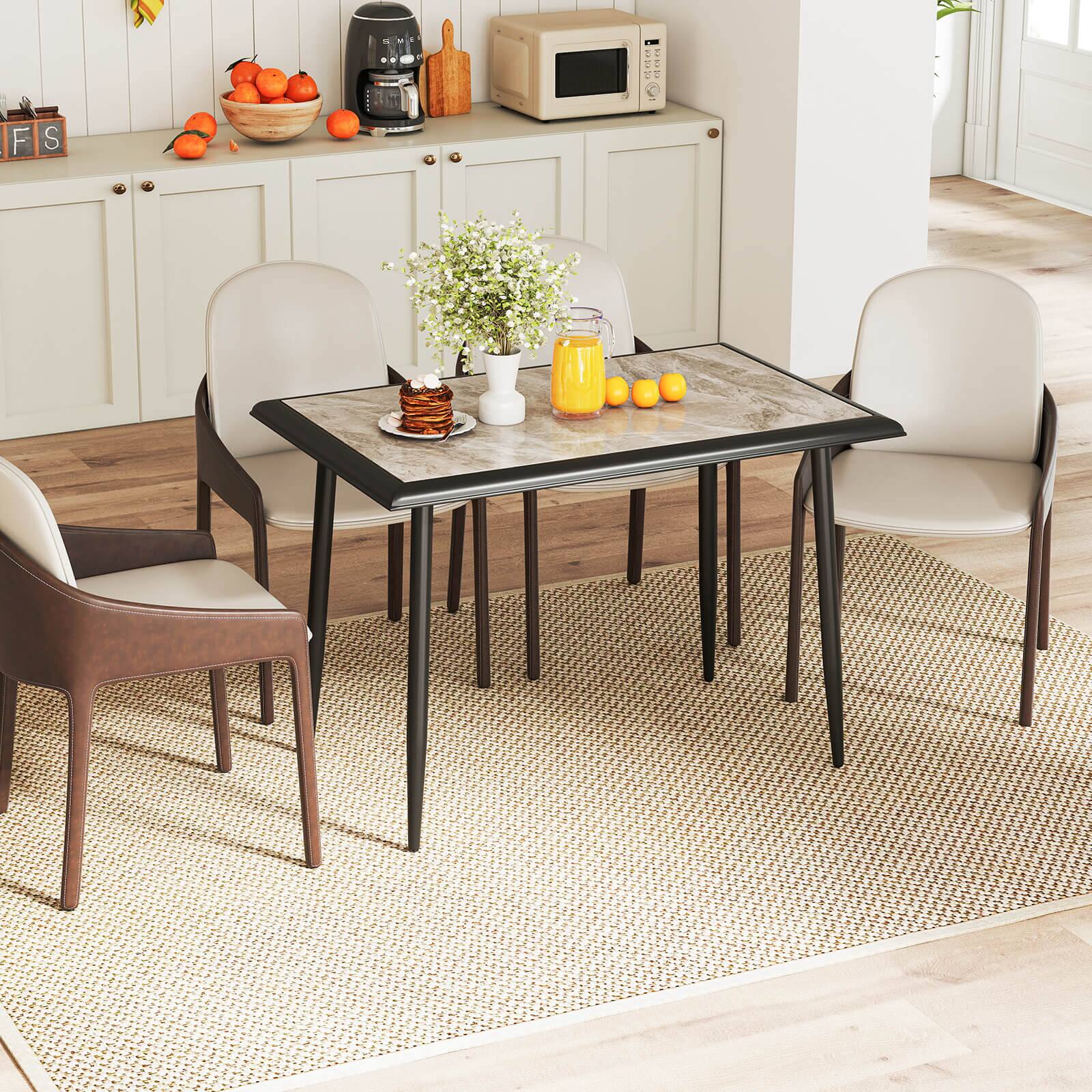 Alt View 3. Costway - Costway 44" Rectangular Kitchen Table with Metal Frame Faux Marble Tabletop Dining Table - Gray.