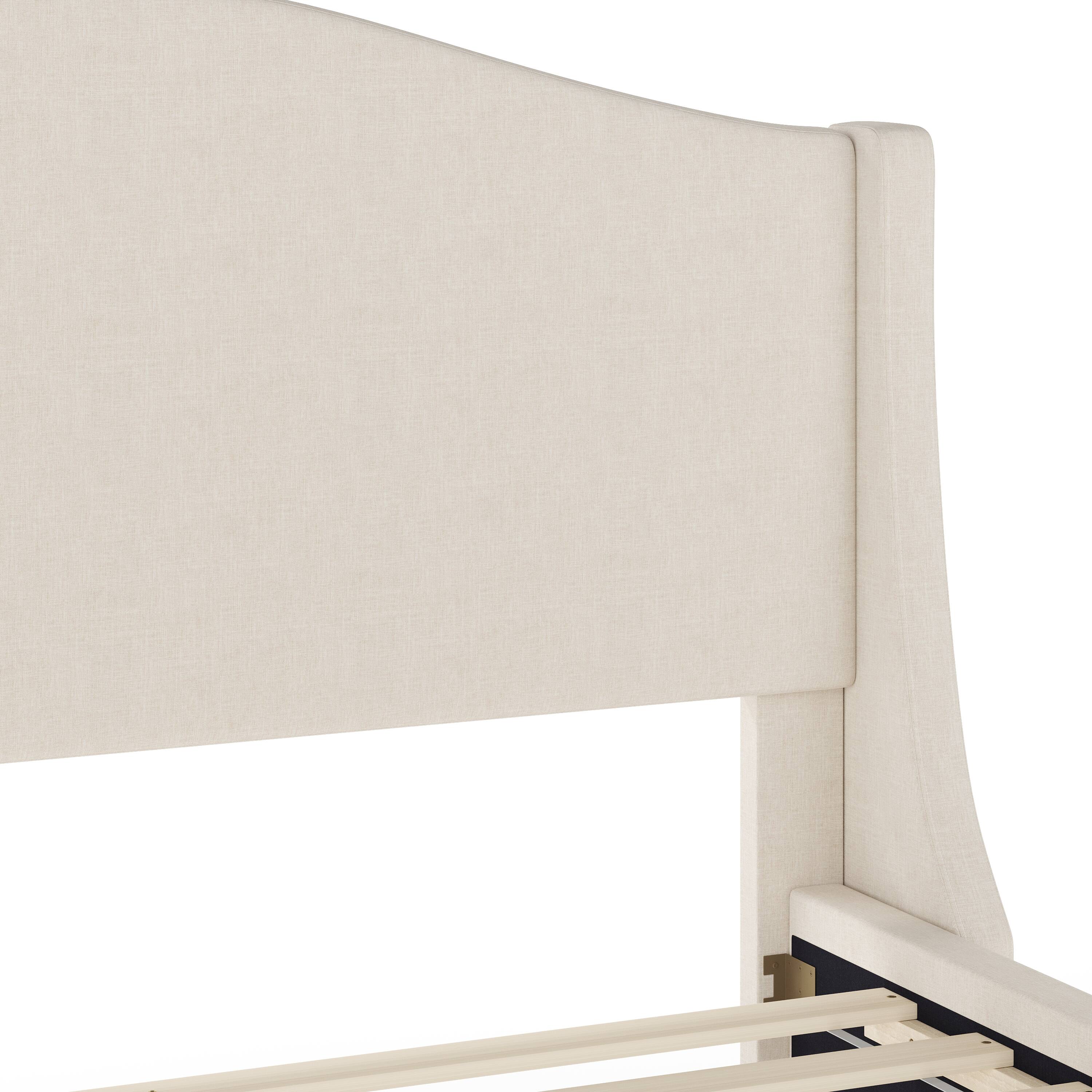 Alt View 19. Martha Stewart - Amelia Faux Linen Upholstered Full Size Platform Bed with Curved Headboard - Beige Fabric/Walnut Legs.