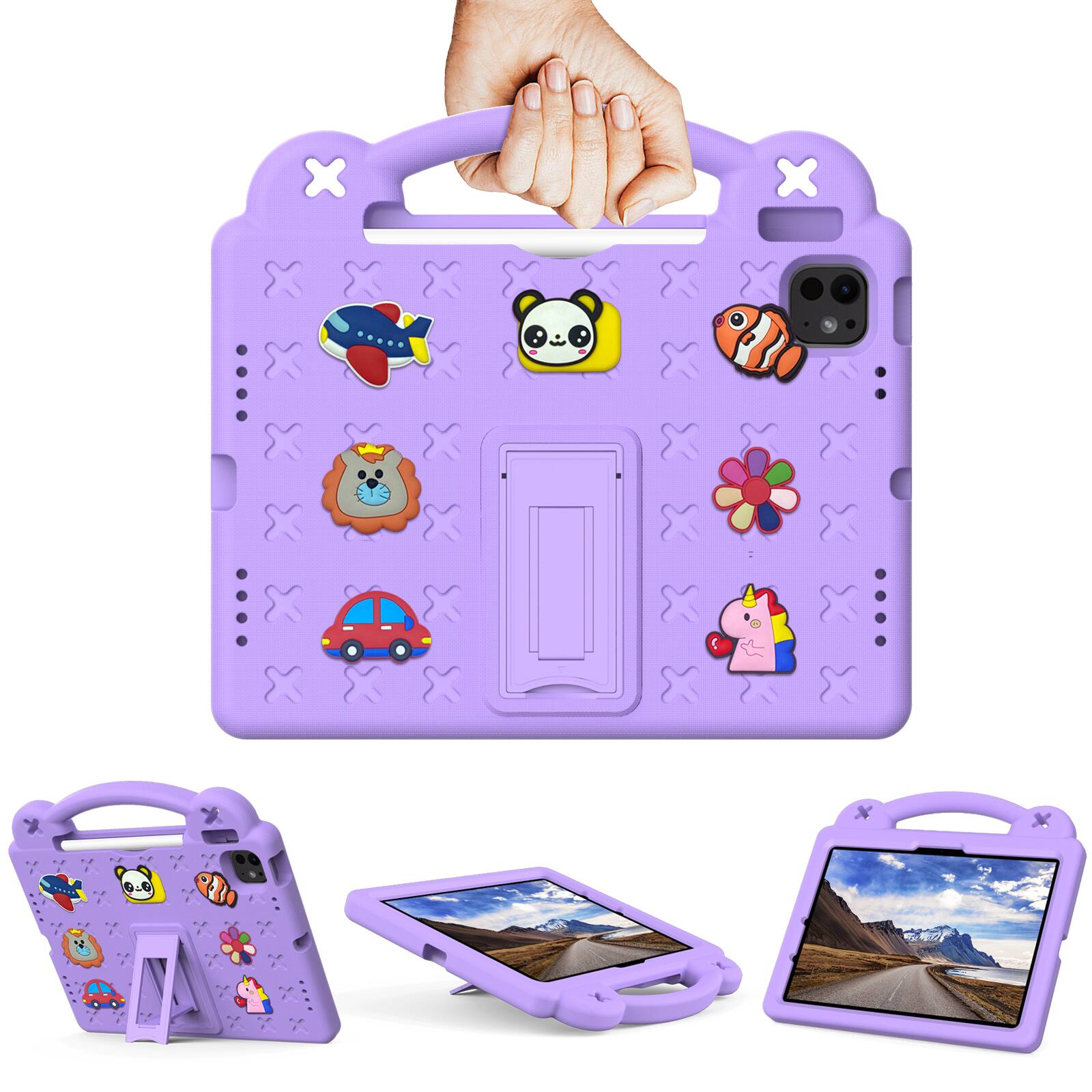 Angle. UUCOVER - Kids Case for iPad Air 11-inch M4 M3 M2 (2026/2025/2024),Shockproof EVA Case Handle Adjustable Stand Cover - Purple.