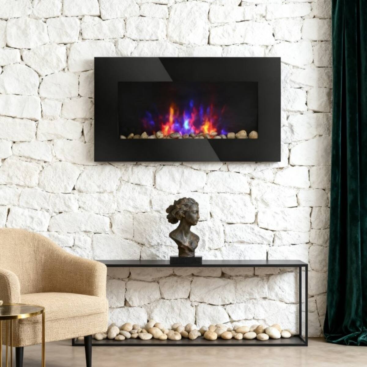 Alt View 5. Loheer - Loheer 28.5 inch wall fireplace 1450w fireplace heater Black - Black.