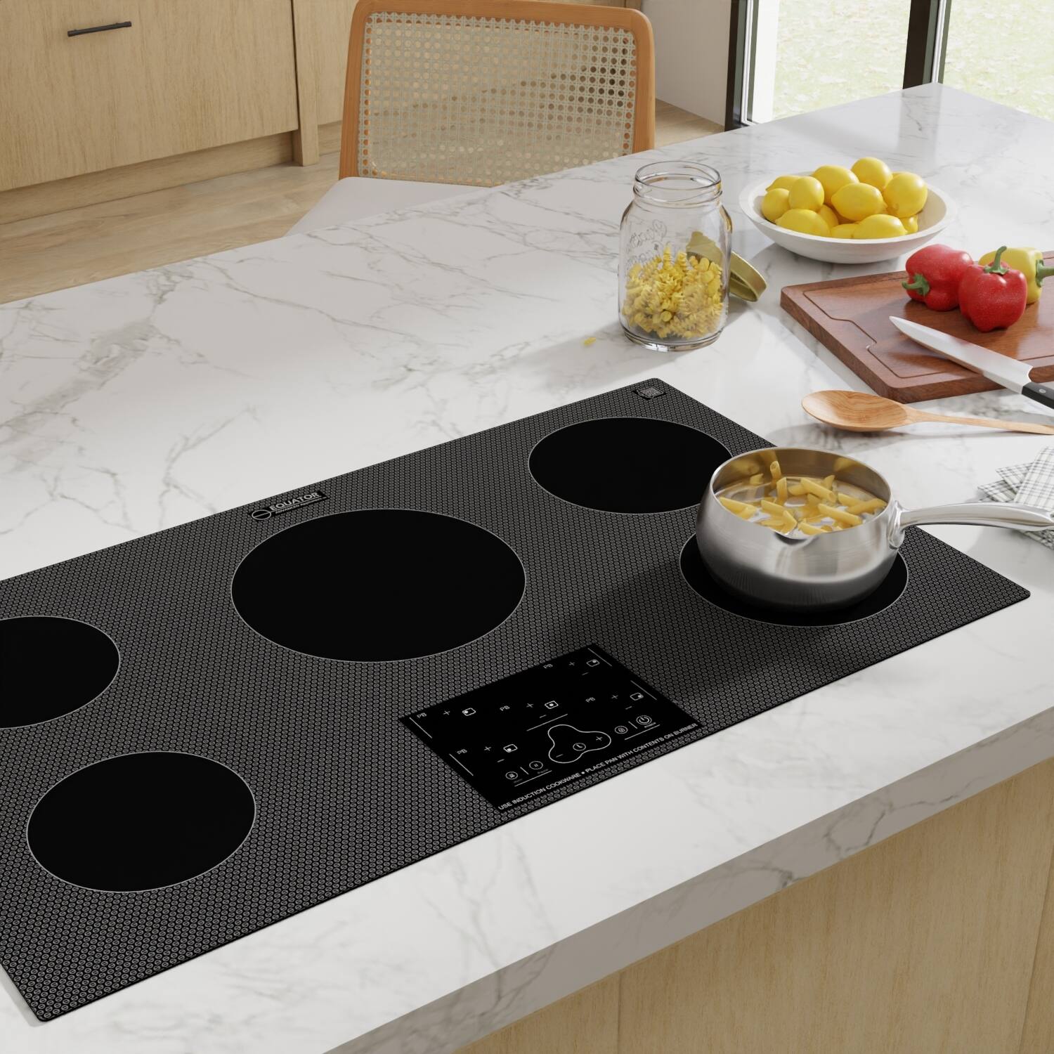 Left. Equator - Equator 36" Built-In/Freestanding | 5 Burner Induction Electric Cooktop POWER BOOST | Auto Power Sharing 220V - Black.