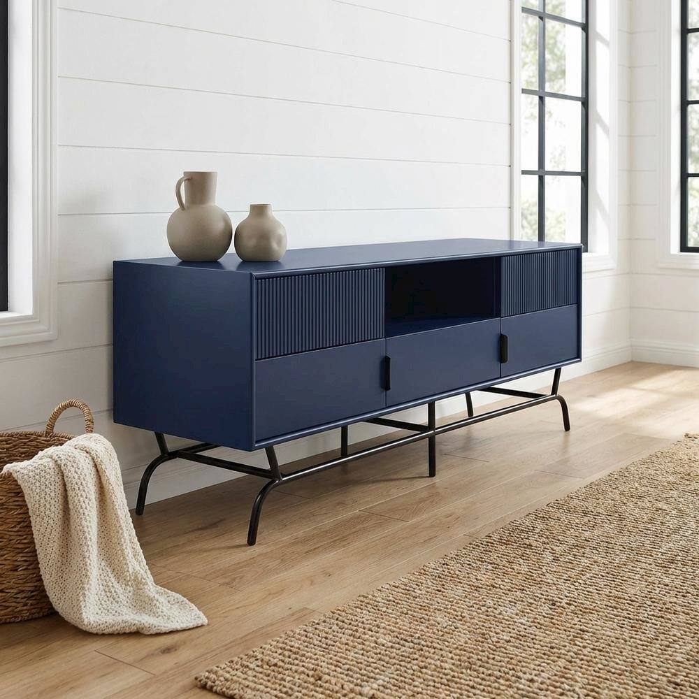 Alt View 1. Starlight Canyon Home - Blue TV Stand for 65-inch TVs with 3 Drawers in Engineered Wood - Blue.
