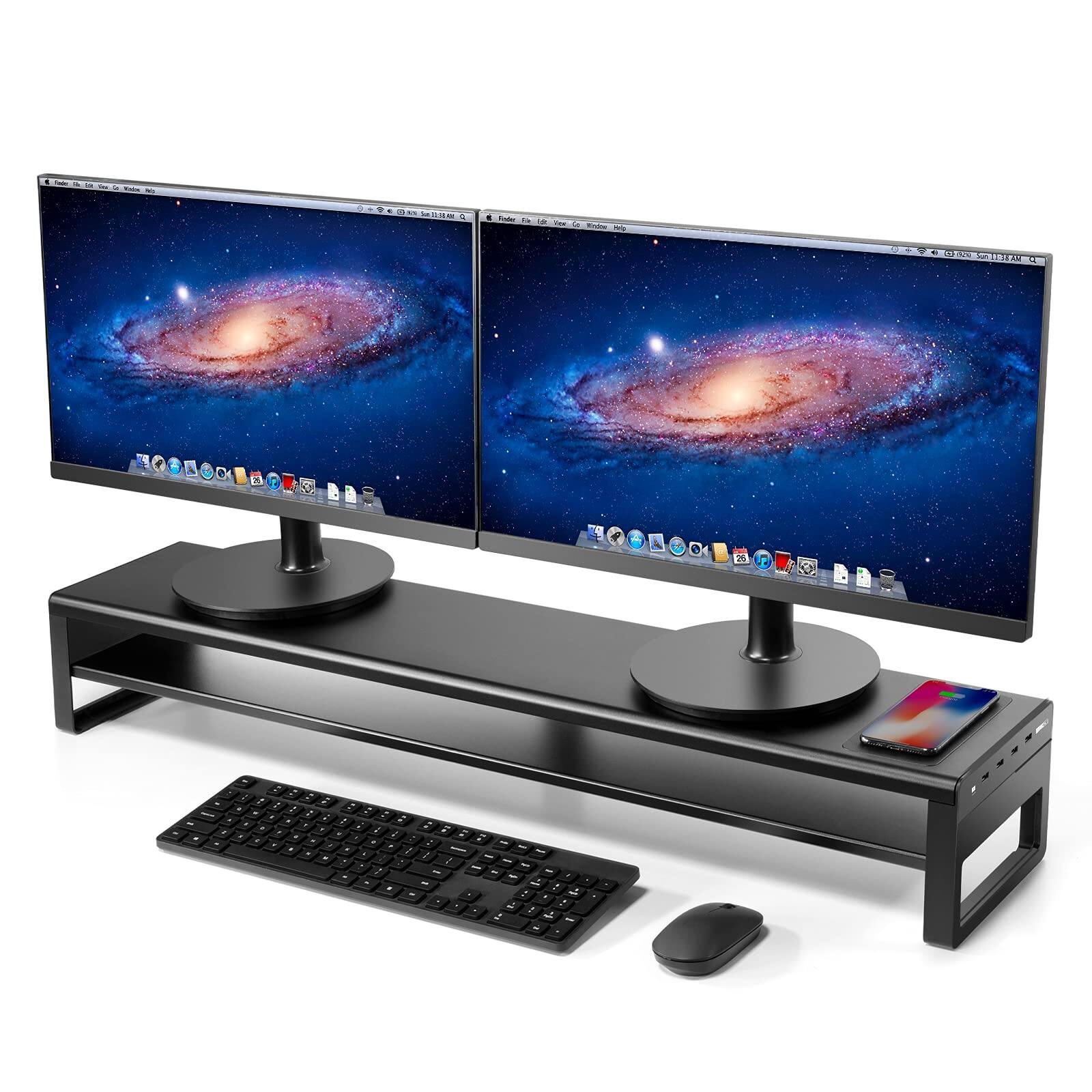 Comfort Essence Tiers Dual Monitor Stand Aluminum Riser With Wireless ...