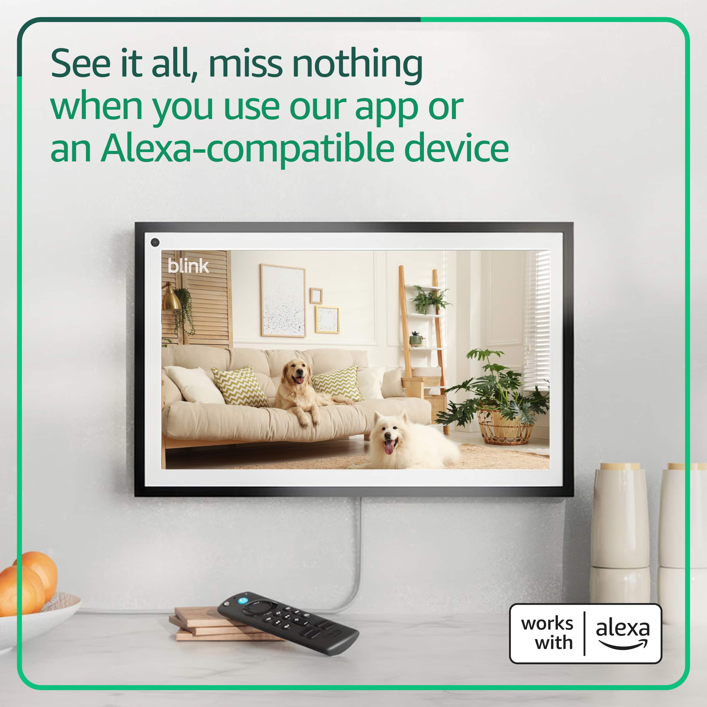 See it all, miss nothing when you use our app or an Alexa-compatible device
blink
works with alexa