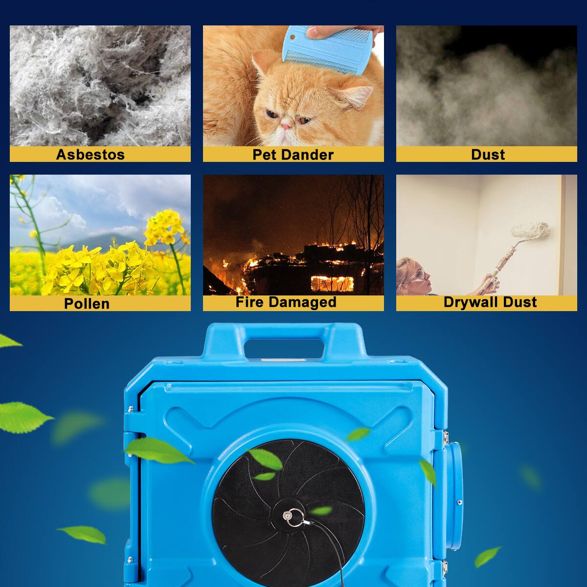 Asbestos  
Pet Dander  
Dust  
Pollen  
Fire Damaged  
Drywall Dust