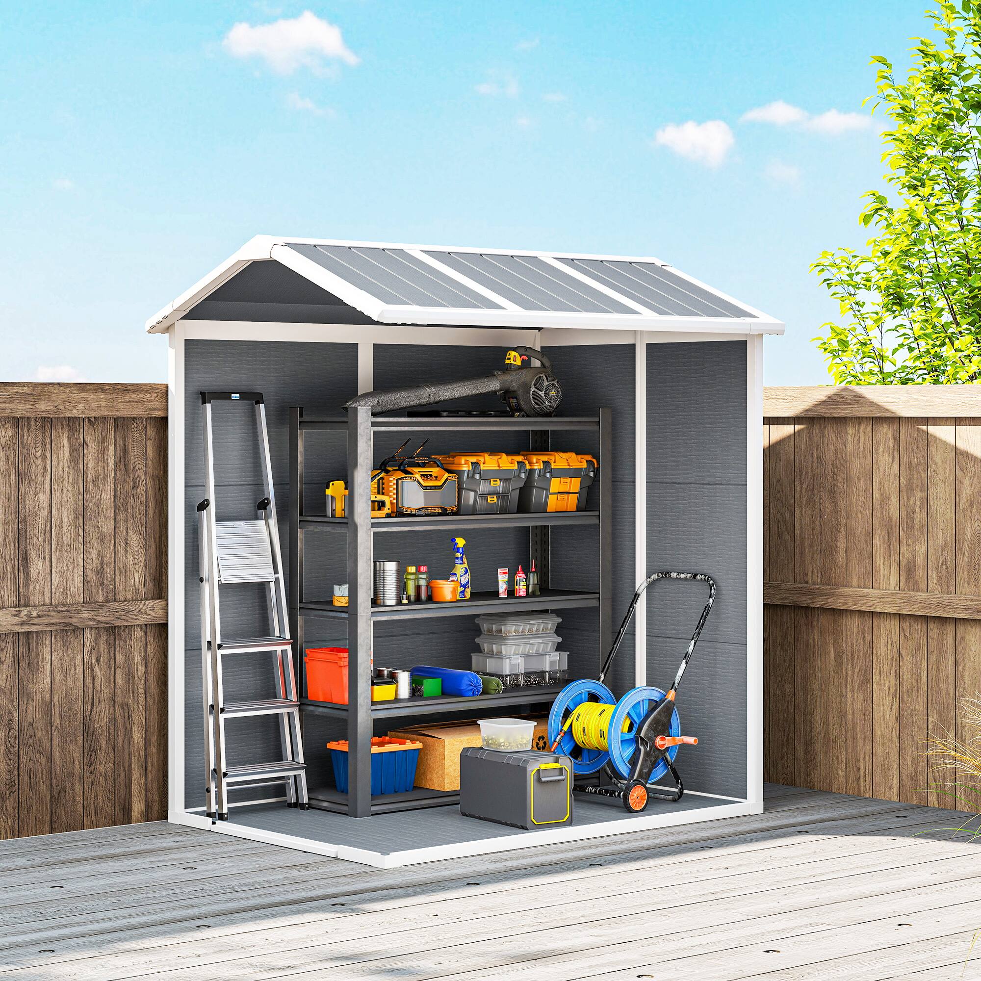 Alt View 7. Outsunny - x 4' Outdoor Storage Shed, Plastic Shed with Floor, Window - Gray.