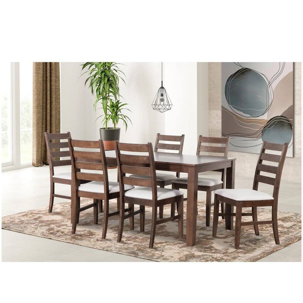 Angle. New Classic Furniture - Pascal 59" Retangular Wood Dining Set with 6 Chairs in Walnut - Walnut.