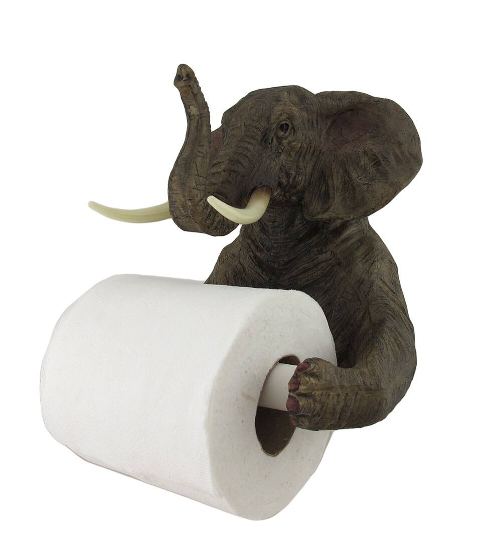 Alt View 1. Zeckos - Trunk Up Elephant Bath Tissue Holder - Gray.