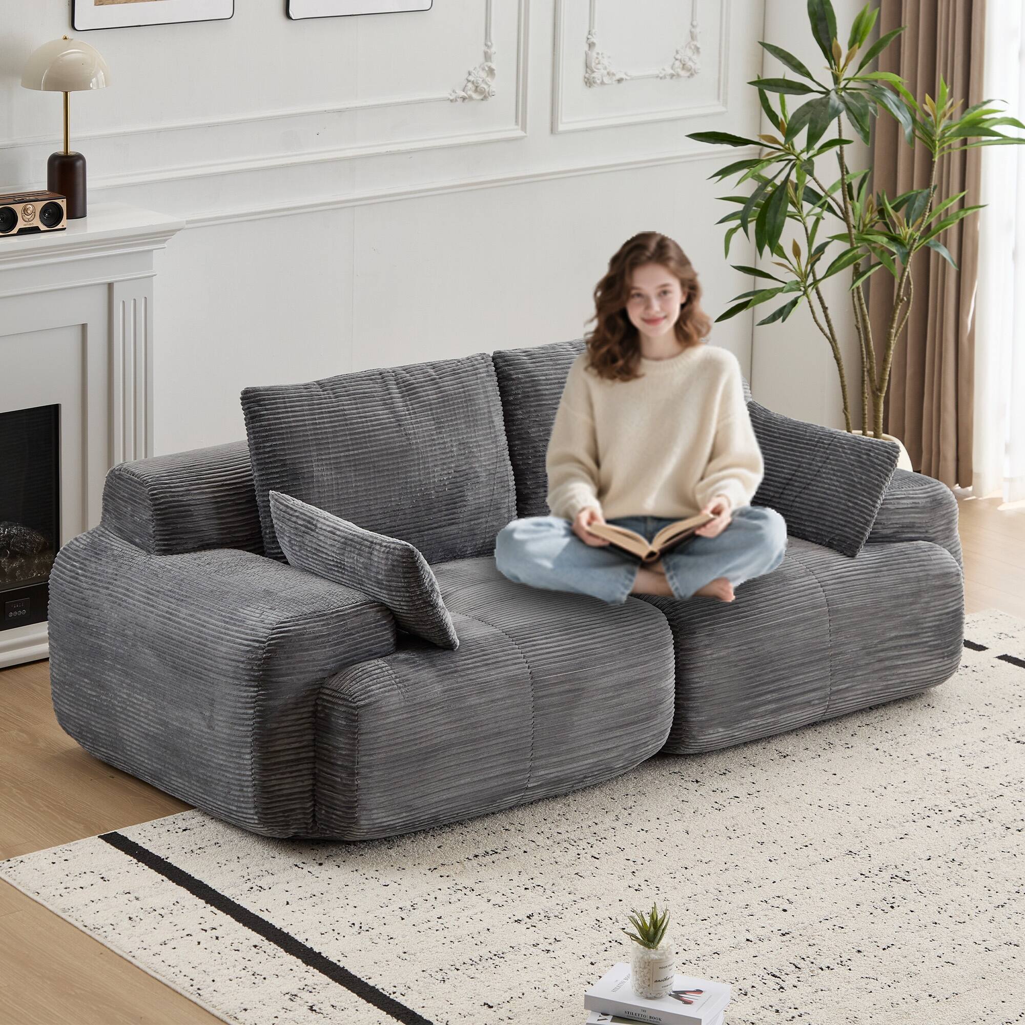 Angle. Boyel Living - Compressed Memory Foam Loveseat Sofa Bed - Grey.