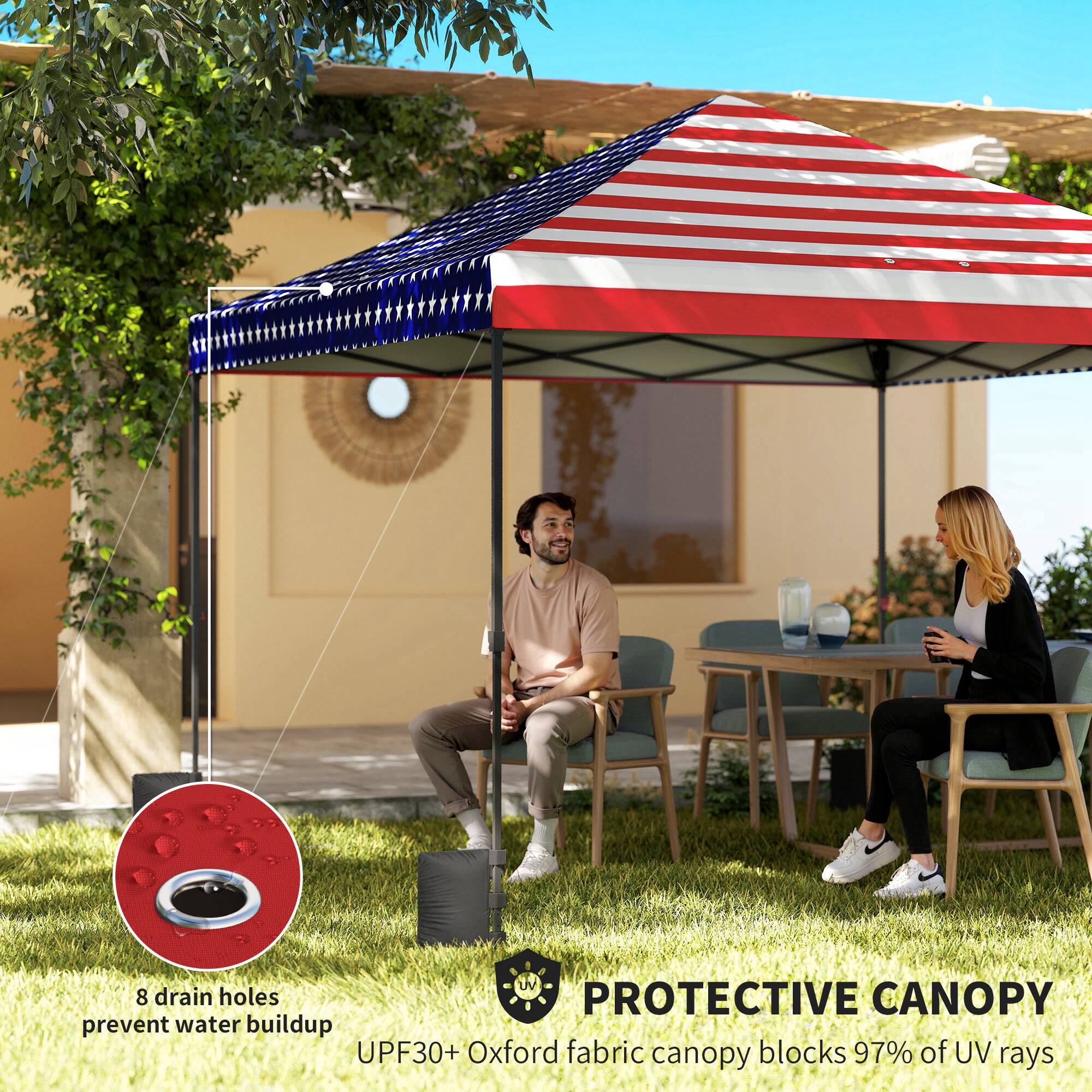 8 drain holes prevent water buildup  
PROTECTIVE CANOPY  
UPF30+ Oxford fabric canopy blocks 97% of UV rays