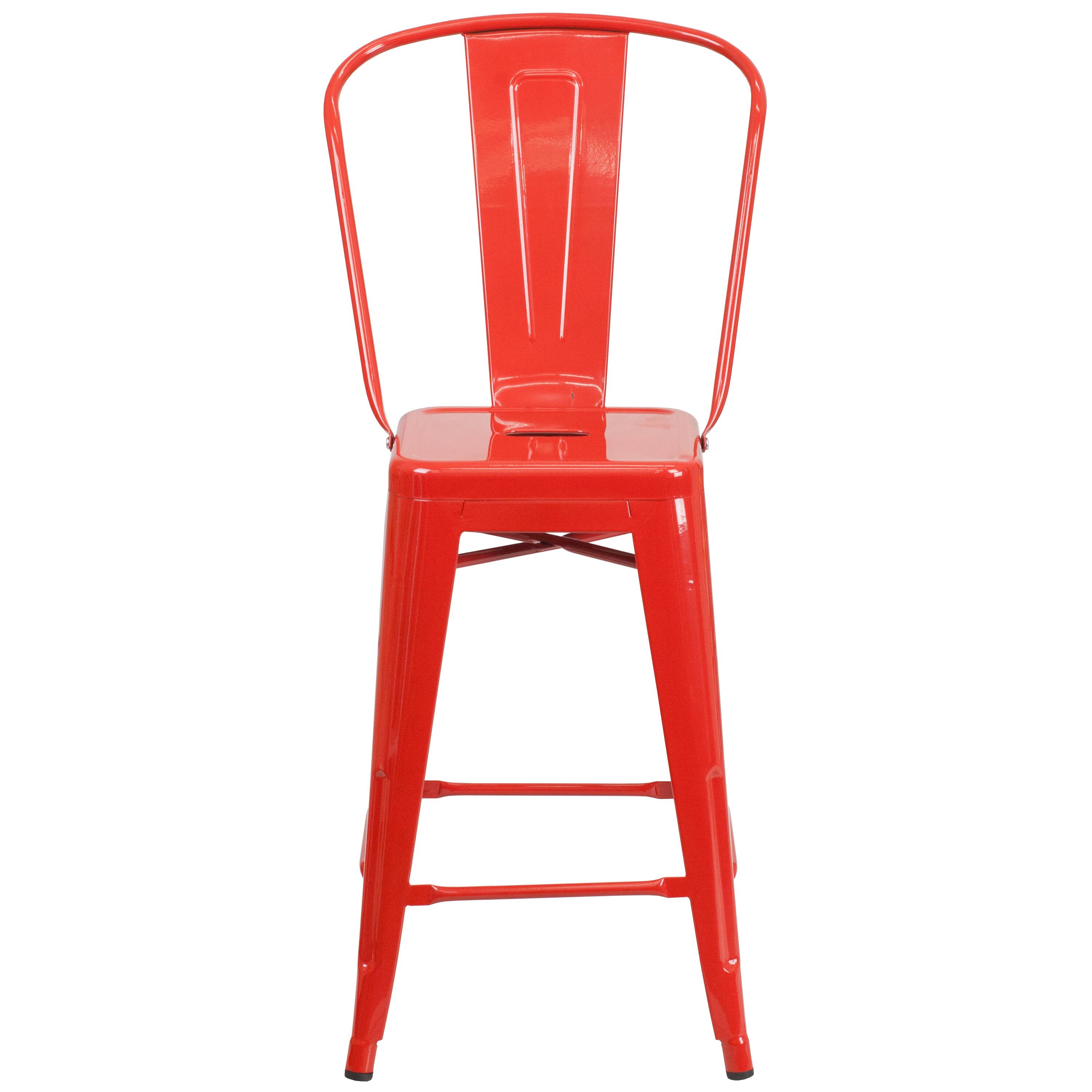 Alt View 8. Emma + Oliver - Commercial Grade 4 Pack 24" High Metal Indoor-Outdoor Counter Height Stool with Back - Red.