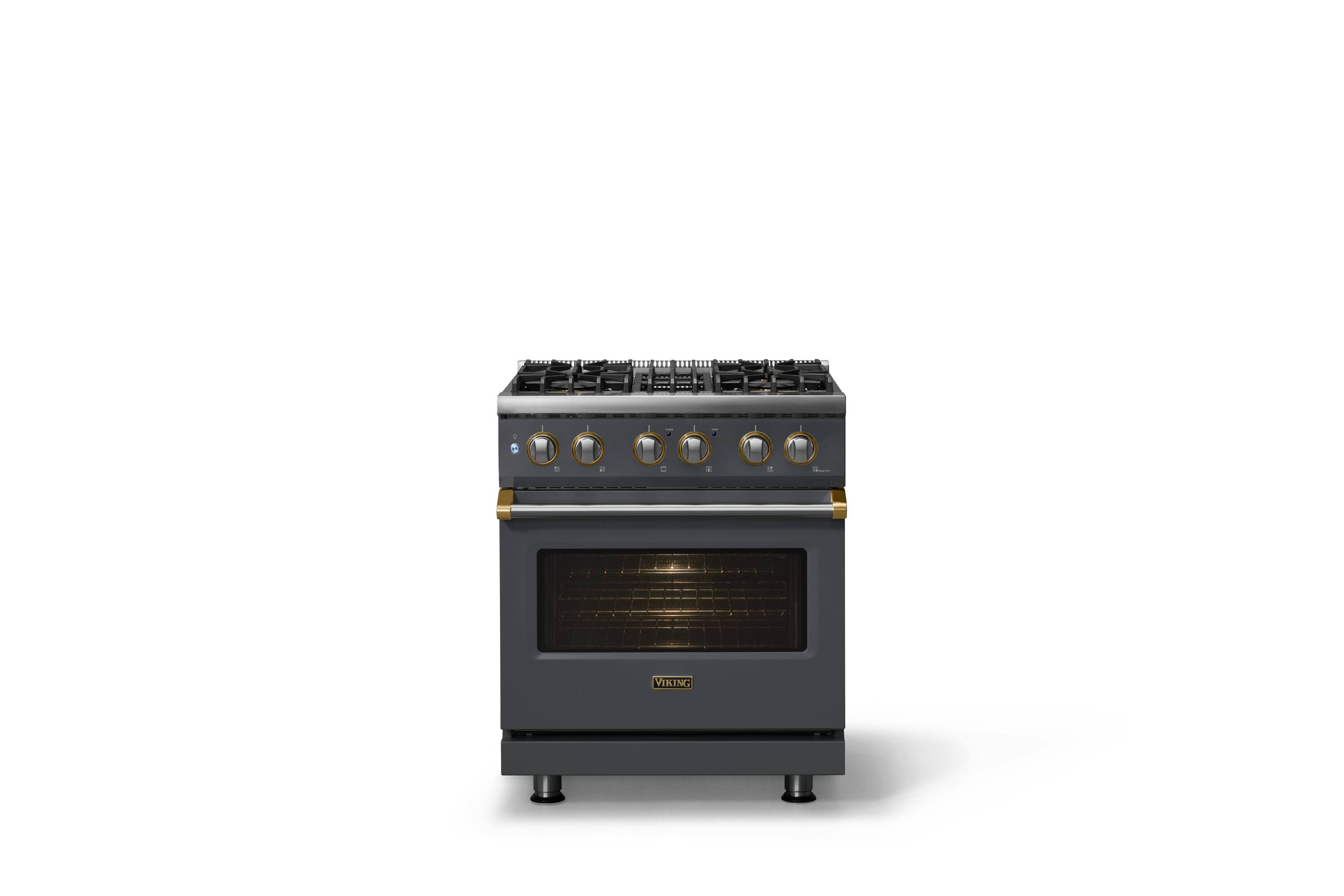 Alt View 1. Viking - Pro 5 Series 4.7 Cu. Ft. Freestanding Sealed 4 Burner DF Convection Range - Cast Black w. Brushed Brass Trim - Cast Black.