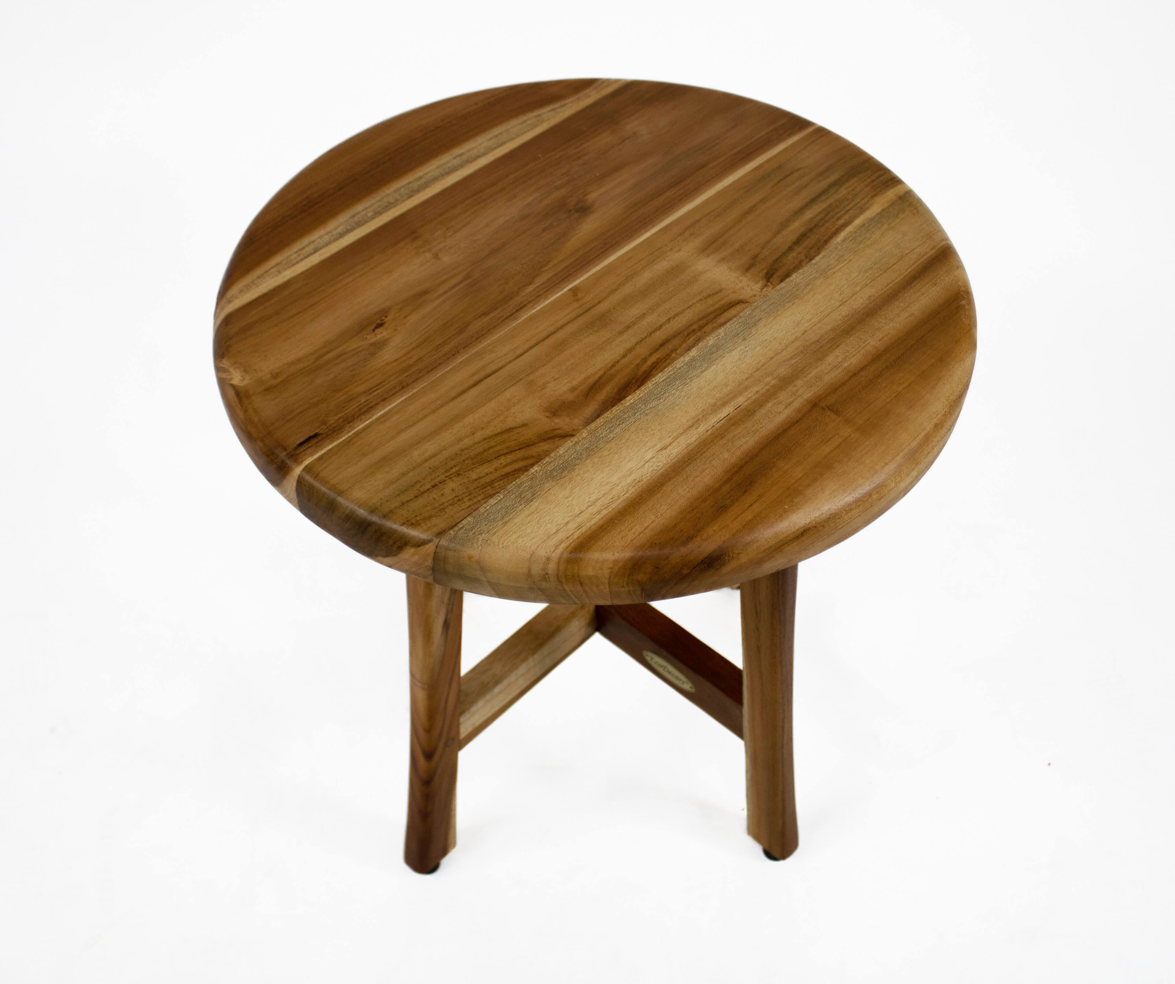 Left. EcoDecors - EcoDecors Shoji 18" Teak Wood Round Shower Seat or Side Table - EarthyTeak.