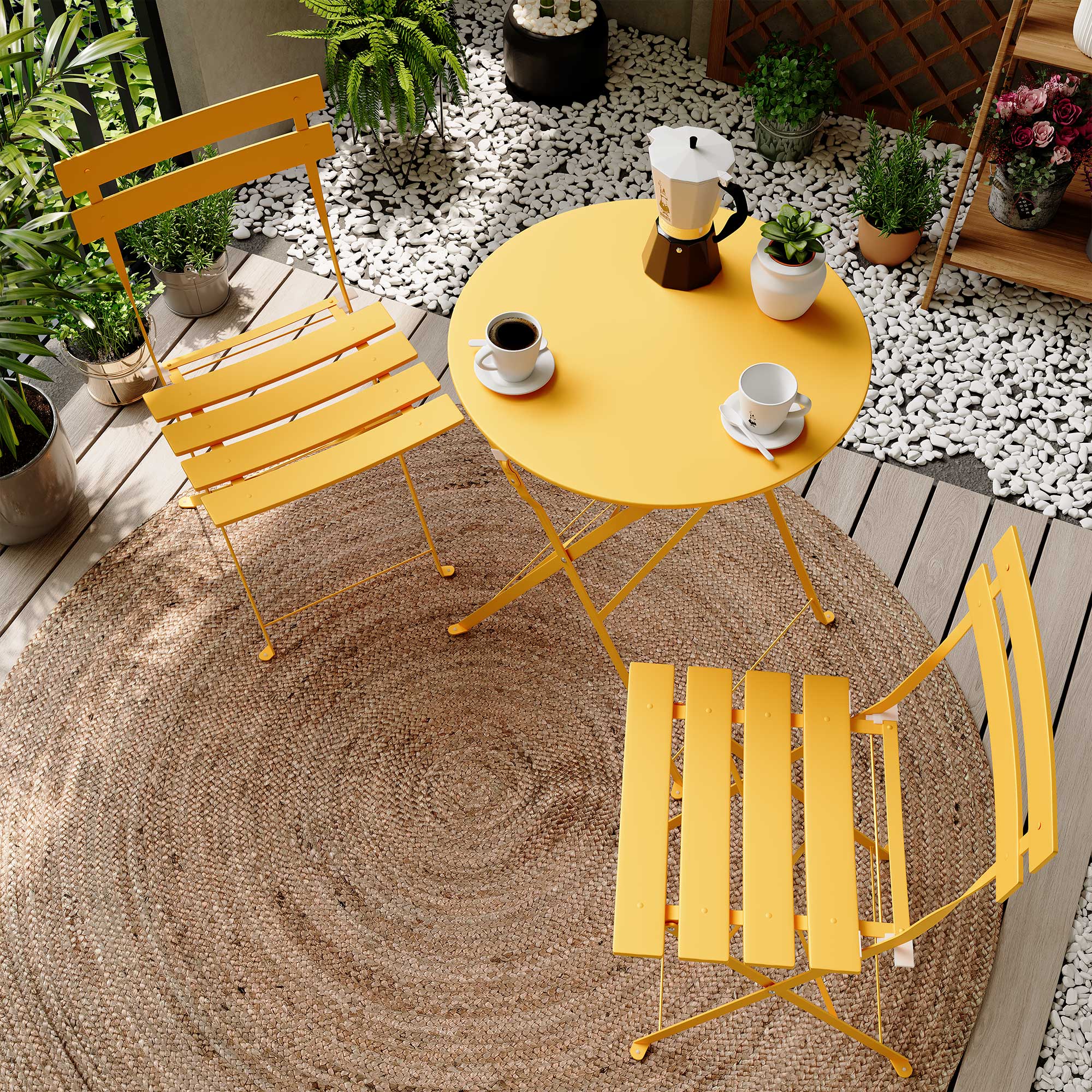 Left. Yardgrace - 3-Piece Folding Bistro Set Outdoor/Indoor Conversation Set for Patio - Yellow.