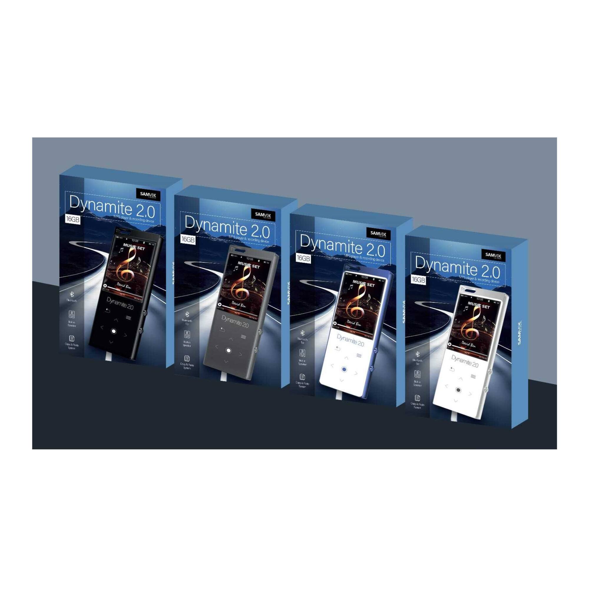 Sure, here is the corrected and grouped text:

- SAMK 16G8 Dynamite 2.0
- SAMX Dynamite 16GB 2.0
- SAM m - MUUE SET Dynamite C 2.0
- SAMES 150 - ET Dynamite 2.0
- 602
- ST Dynamite 2.0
- SET Dynamite 2.0
- 11
- a Dynamite 2.0
- Soual L
- N Dynamite 2.0

The image shows multiple boxes for "Dynamite 2.0" with 16GB storage.