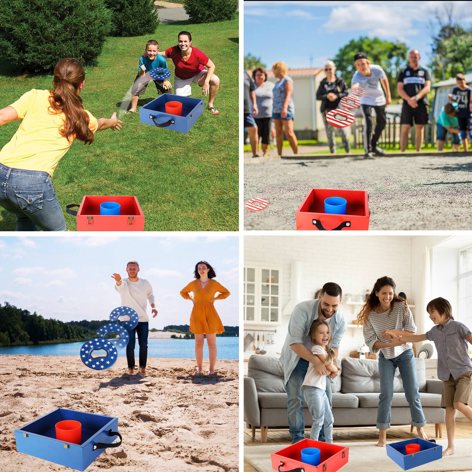 Back. GSE Games & Sports Expert - Quality Outdoor Solid Wood Washer Toss Game Set with Set of 8 Replacement Washers - Red/Blue.