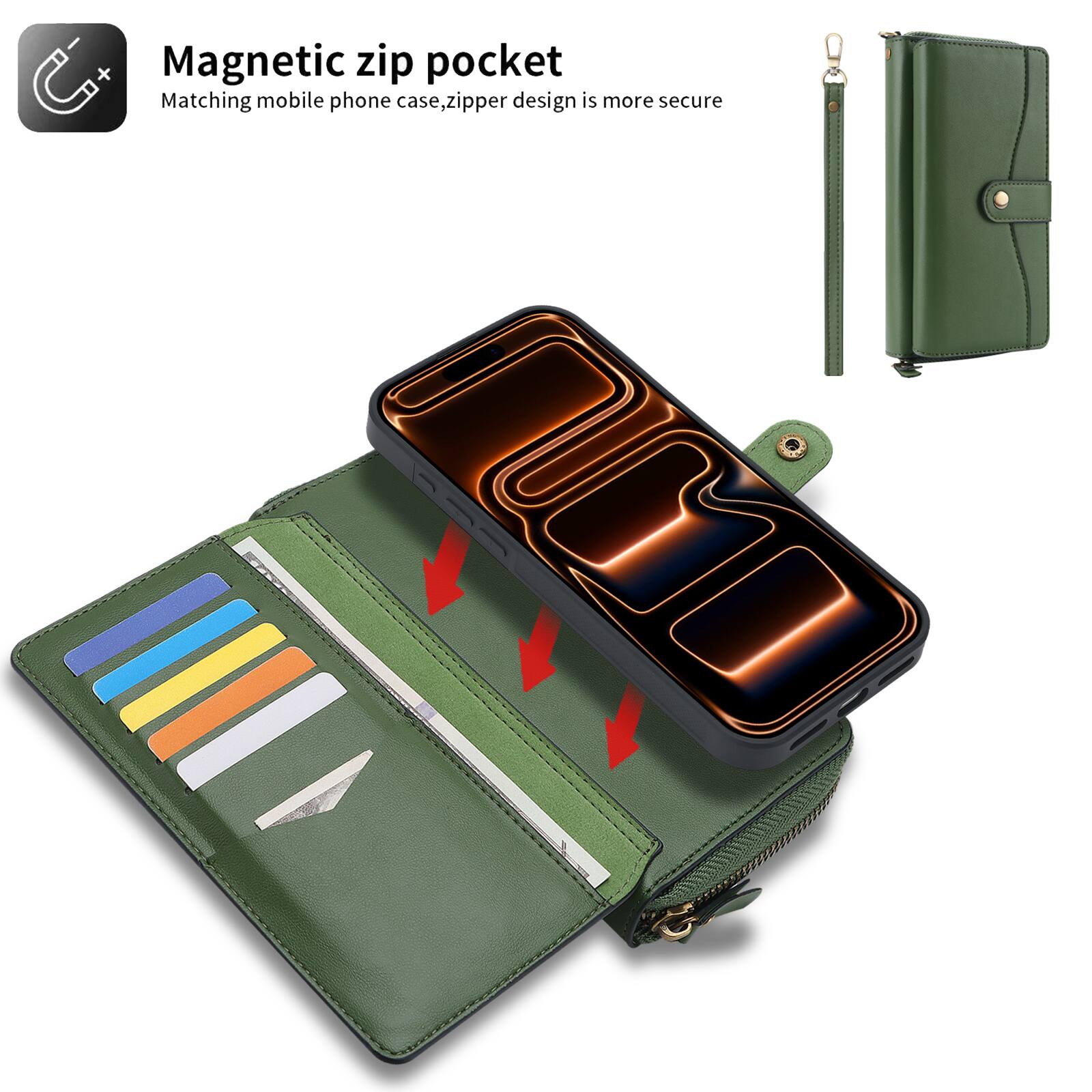 Magnetic zip pocket  
Matching mobile phone case, zipper design is more secure