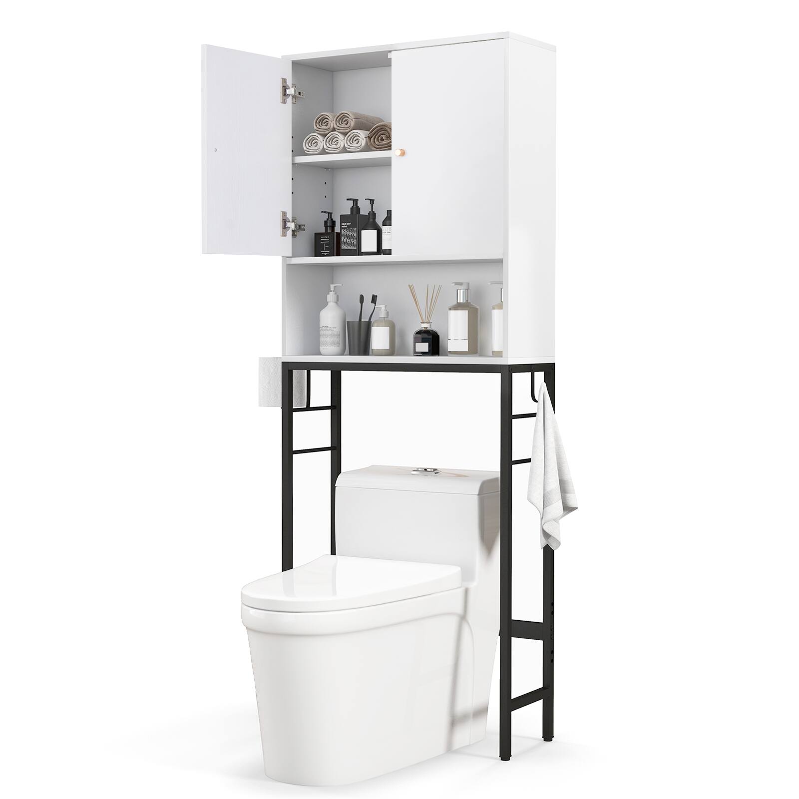 Back. SlickBlue - Over Toilet Storage Cabinet with 2 Doors and Adjustable Shelf for Bathroom - White.