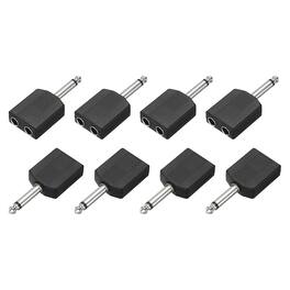 Unique Bargains - 8pcs TS6.35mm Male to 2x6.35mm Female Adapter Mono Zinc Alloy Nickel Plating for Mics/Guitars/Speakers/pcs Signal Conv - Silver Black