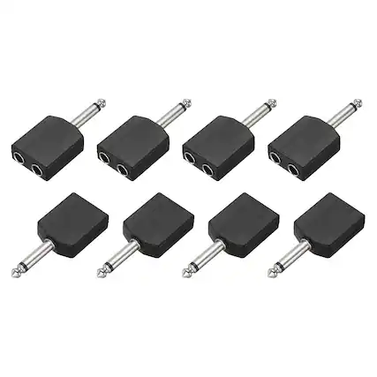 Front. Unique Bargains - 8pcs TS6.35mm Male to 2x6.35mm Female Adapter Mono Zinc Alloy Nickel Plating for Mics/Guitars/Speakers/pcs Signal Conv - Silver Black.
