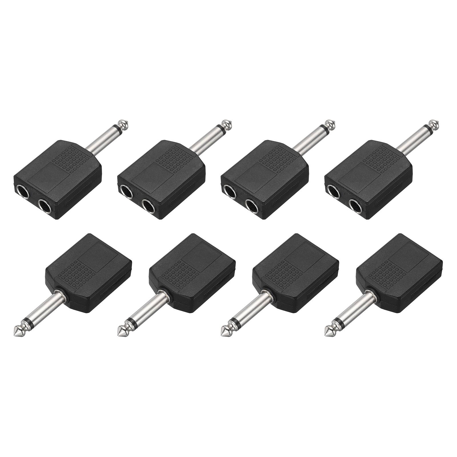 Front. Unique Bargains - 8pcs TS6.35mm Male to 2x6.35mm Female Adapter Mono Zinc Alloy Nickel Plating for Mics/Guitars/Speakers/pcs Signal Conv - Silver Black.