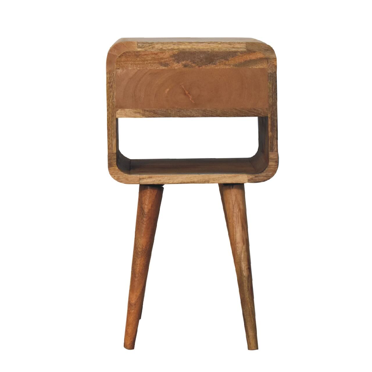 Alt View 6. Artisan Furniture - Artisan Furniture Solid Wood Mini Oak-ish Curve Lower Nightstand, 1 Drawer, 1 Open-slot, Nordic legs, Brown - Oak.