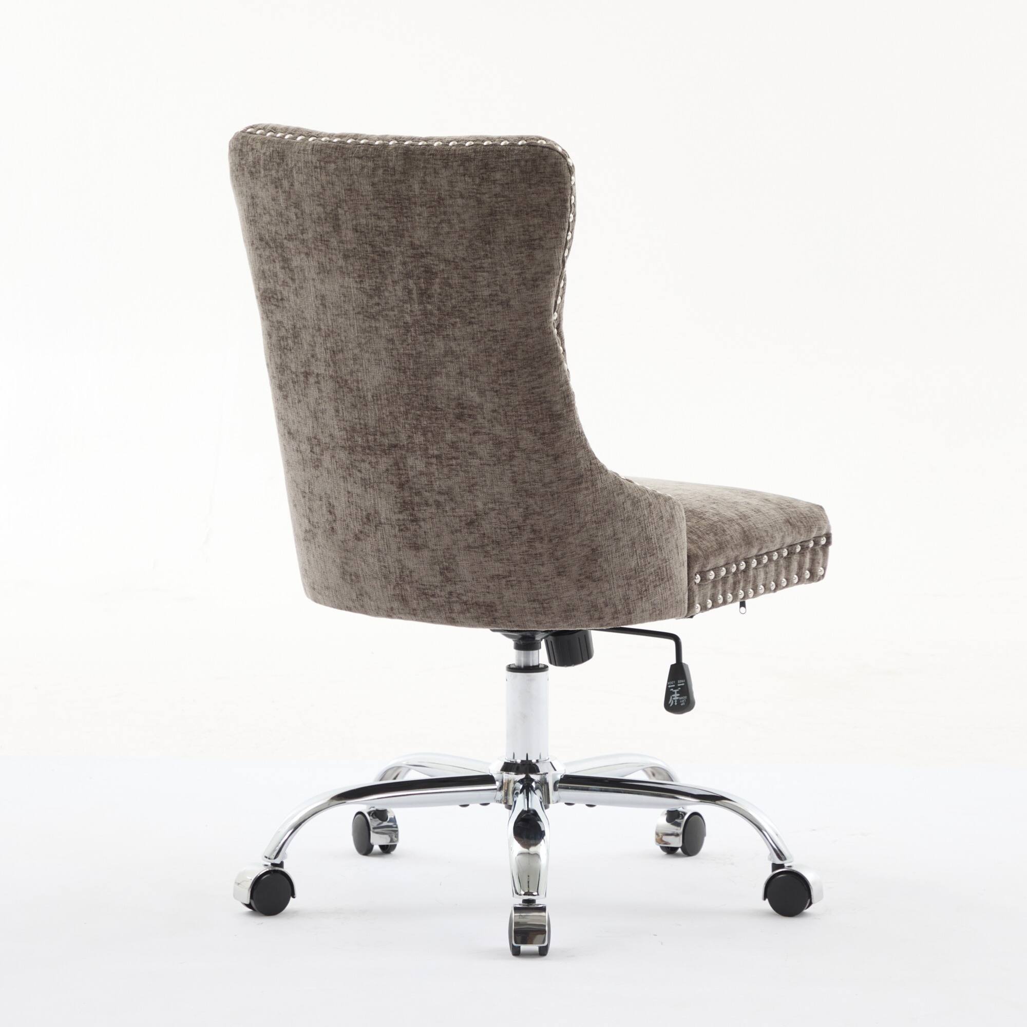 Alt View 2. GOODSILO - Modern Chenille Upholstered Office Chair with Tufted Button Design and Chrome Metal Base for Home Office Workspace - Gray.