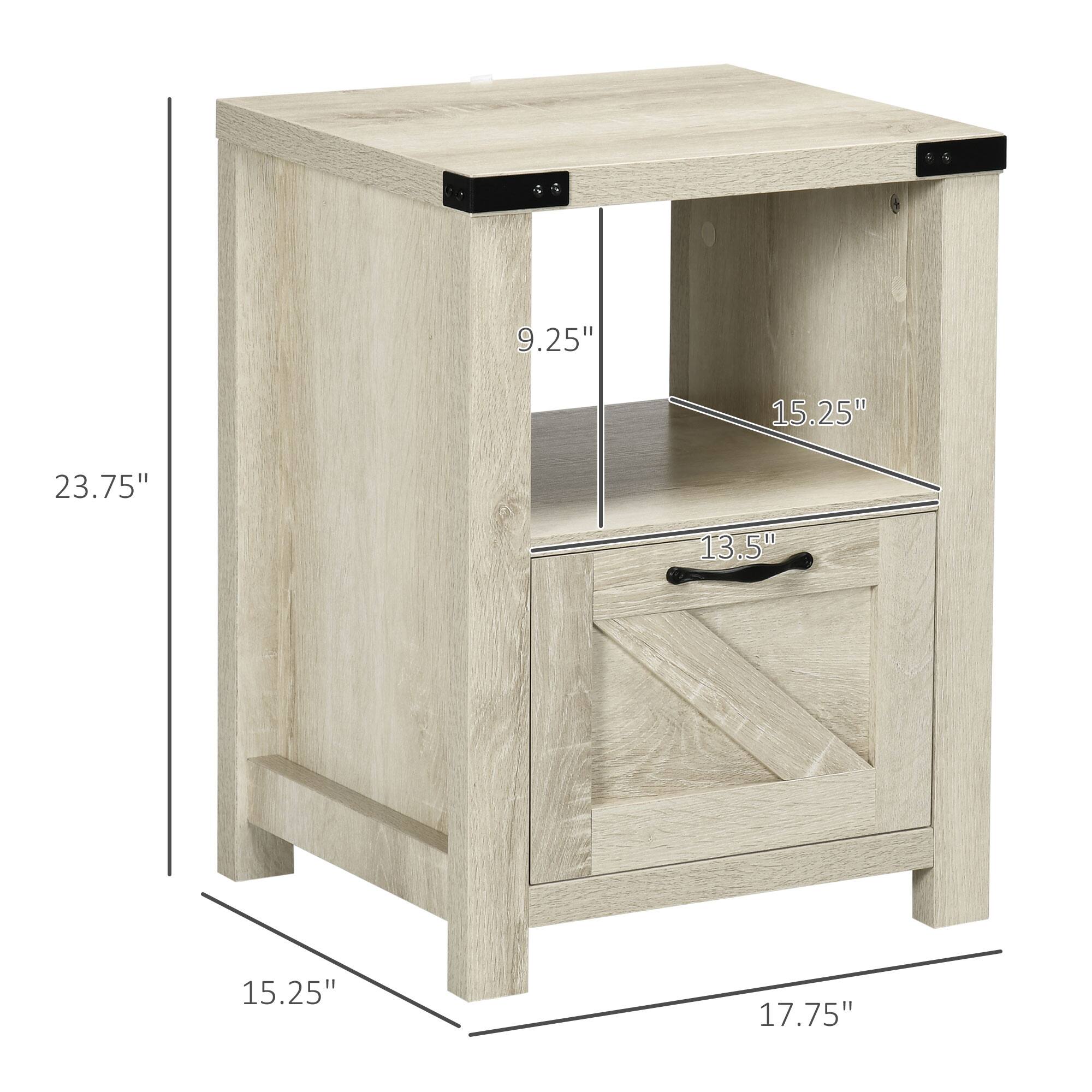 - Width: 17.75"
- Depth: 15.25"
- Height: 23.75"
- Shelf Depth: 9.25"
- Shelf Width: 15.25"
- Drawer Width: 13.5"
